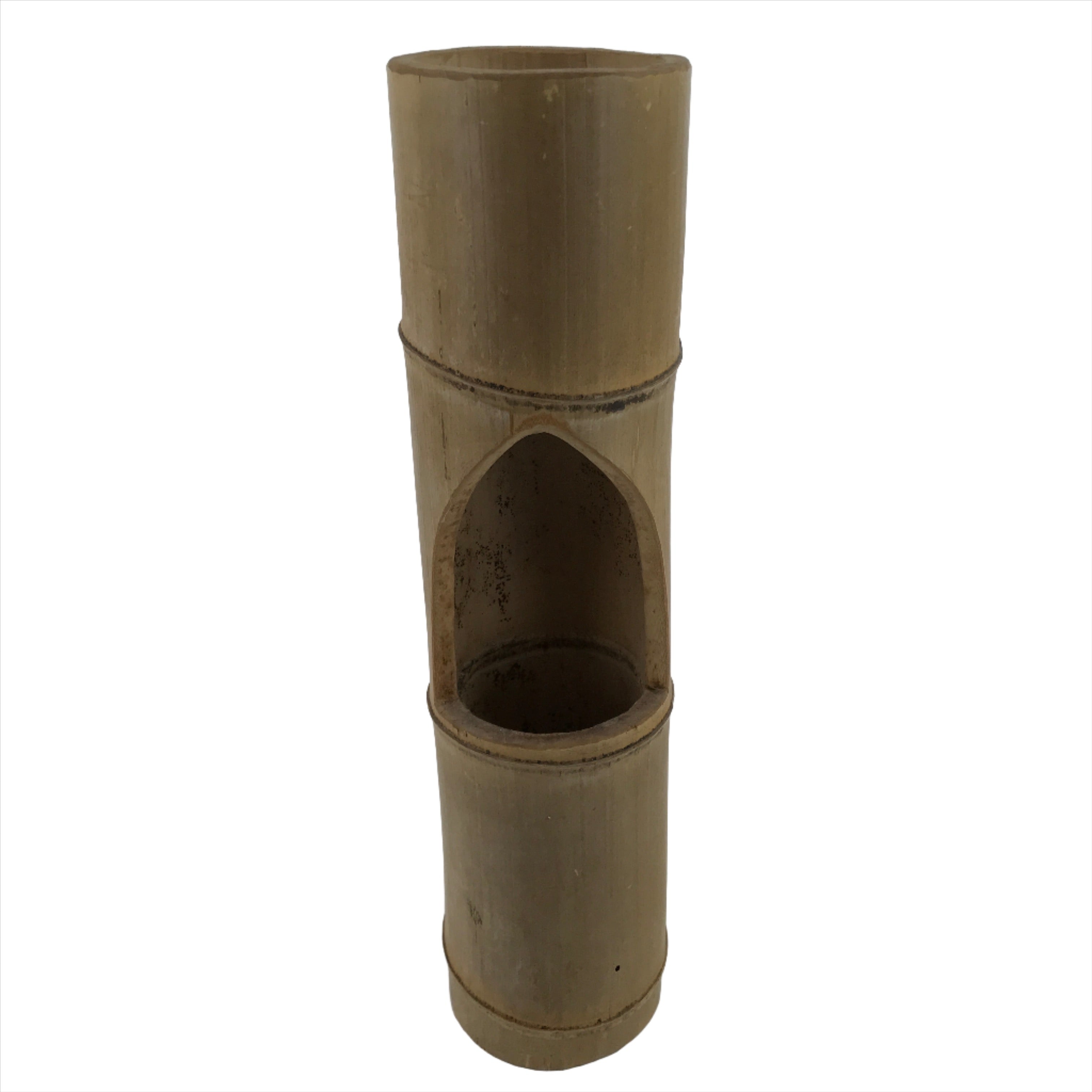 Japanese Bamboo Tube Flower Vase Kabin Vtg Ikebana Arrangement Brown FK101