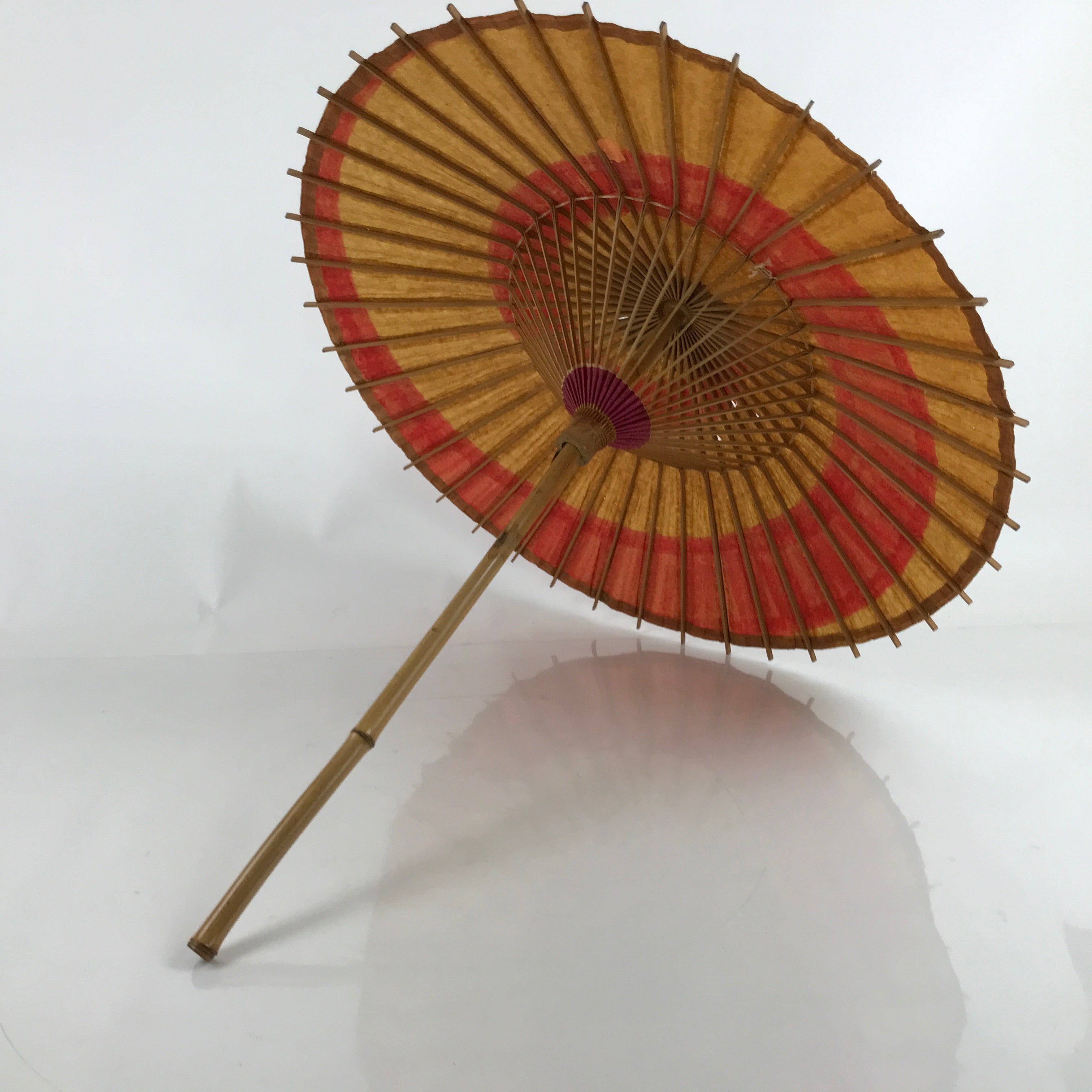 Japanese Bamboo Umbrella Parasol Vtg Wagasa Maigasa Geisha Paper Spiral JK774