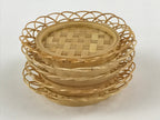 Japanese Bamboo Weave Drink Saucer 5pc Set Vtg Chataku Coaster Takeami UR932