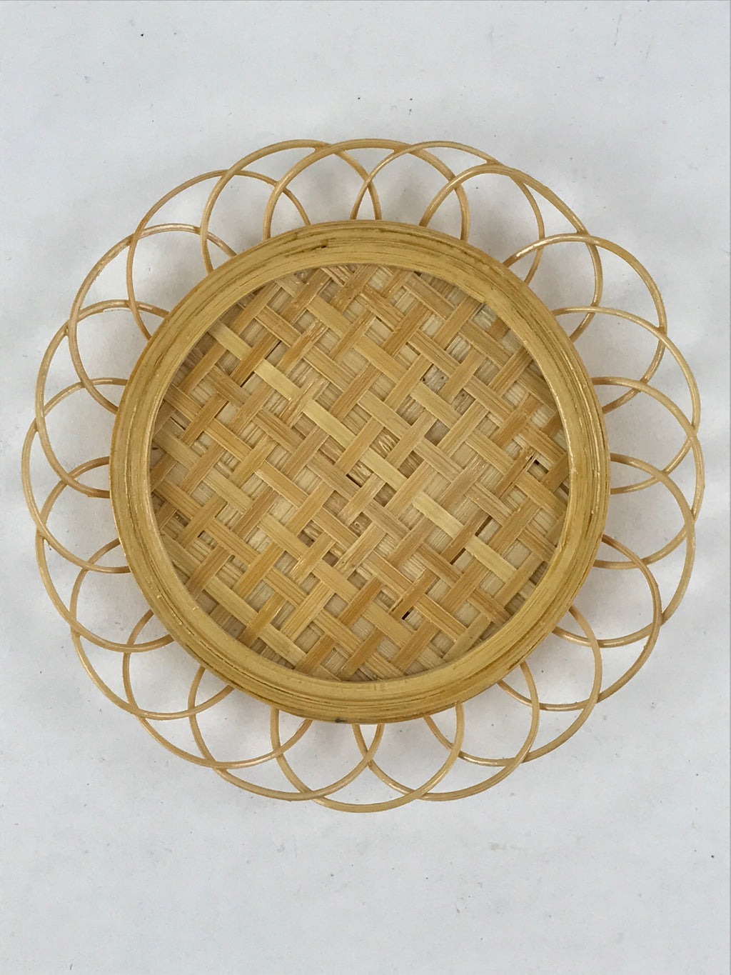 Japanese Bamboo Weave Drink Saucer 5pc Set Vtg Chataku Coaster Takeami UR932