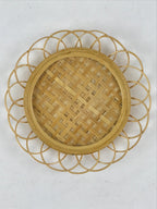 Japanese Bamboo Weave Drink Saucer 5pc Set Vtg Chataku Coaster Takeami UR932