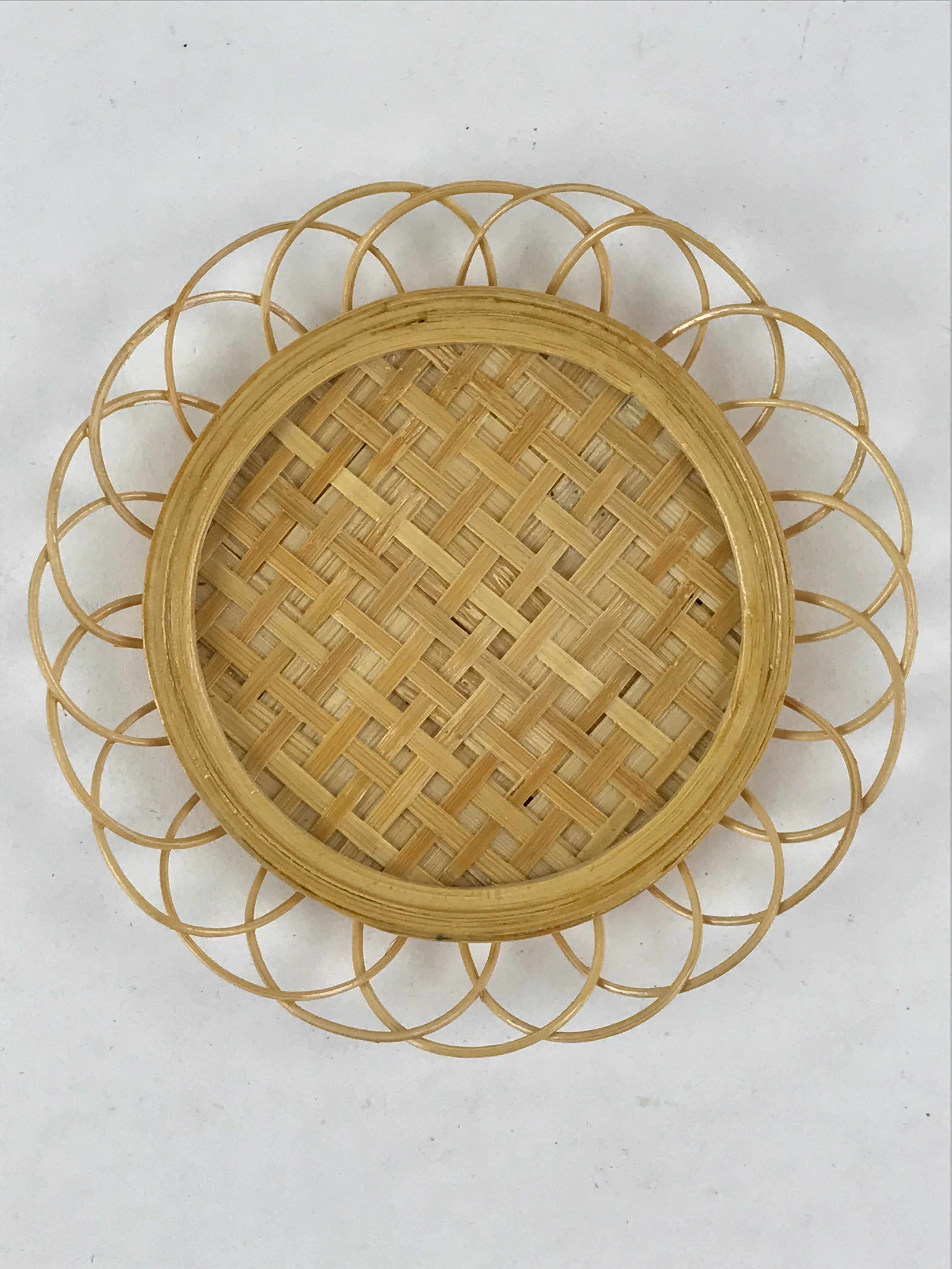 Japanese Bamboo Weave Drink Saucer 5pc Set Vtg Chataku Coaster Takeami UR932
