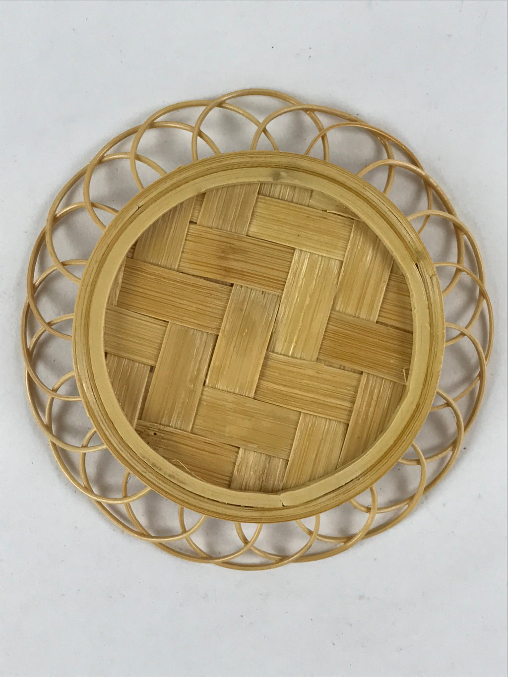 Japanese Bamboo Weave Drink Saucer 5pc Set Vtg Chataku Coaster Takeami UR932