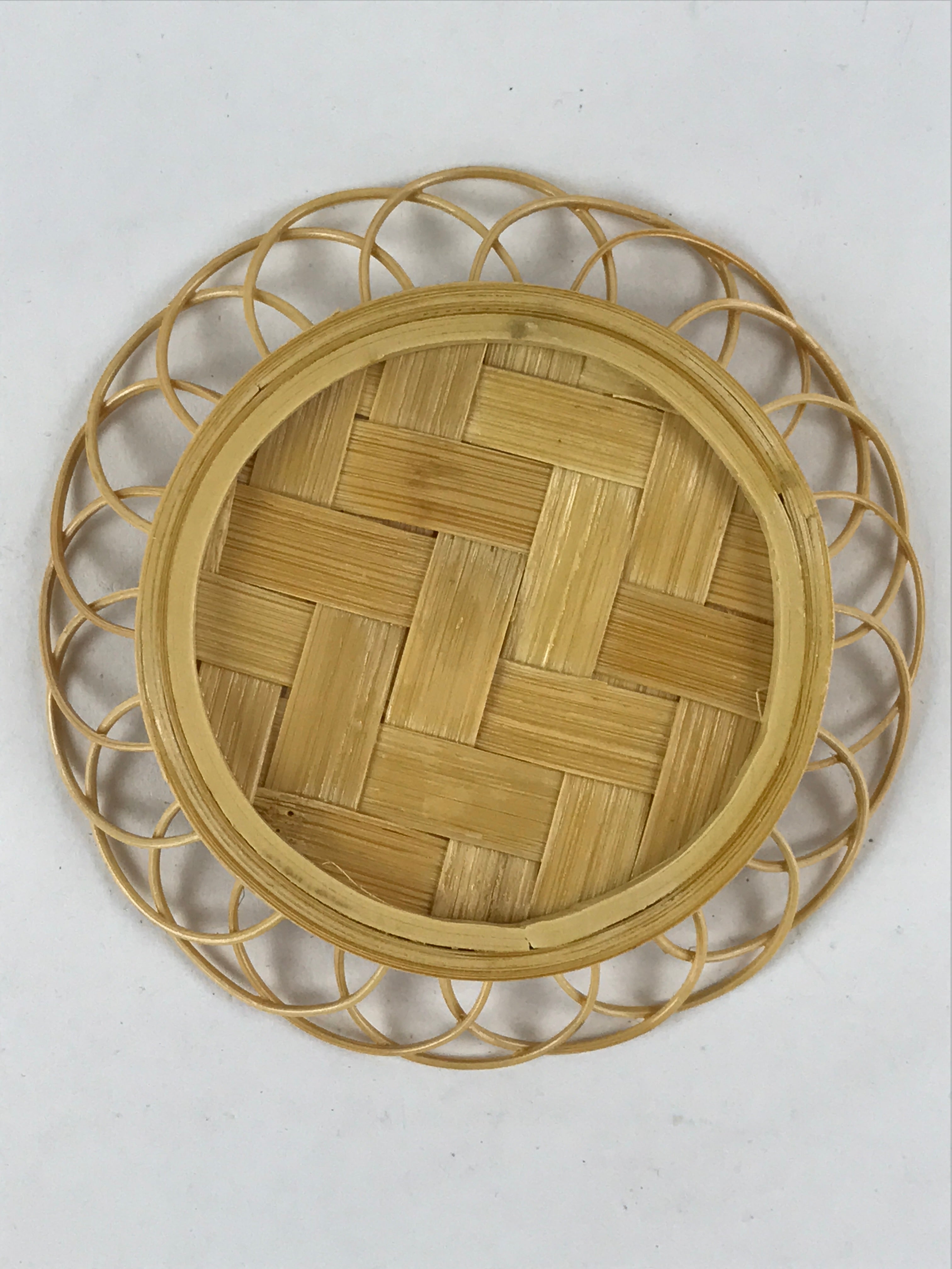 Japanese Bamboo Weave Drink Saucer 5pc Set Vtg Chataku Coaster Takeami UR932