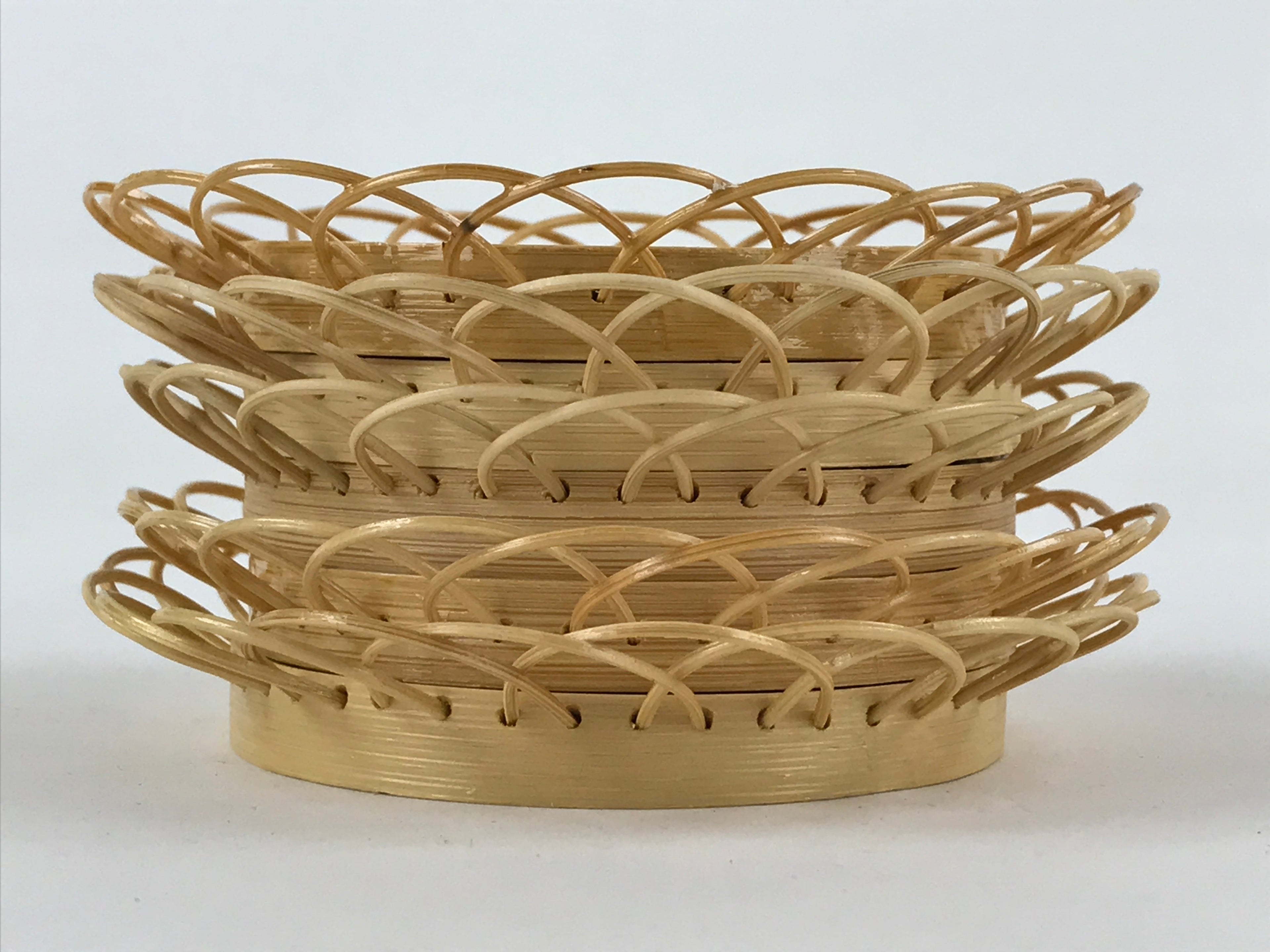 Japanese Bamboo Weave Drink Saucer 5pc Set Vtg Chataku Coaster Takeami UR932