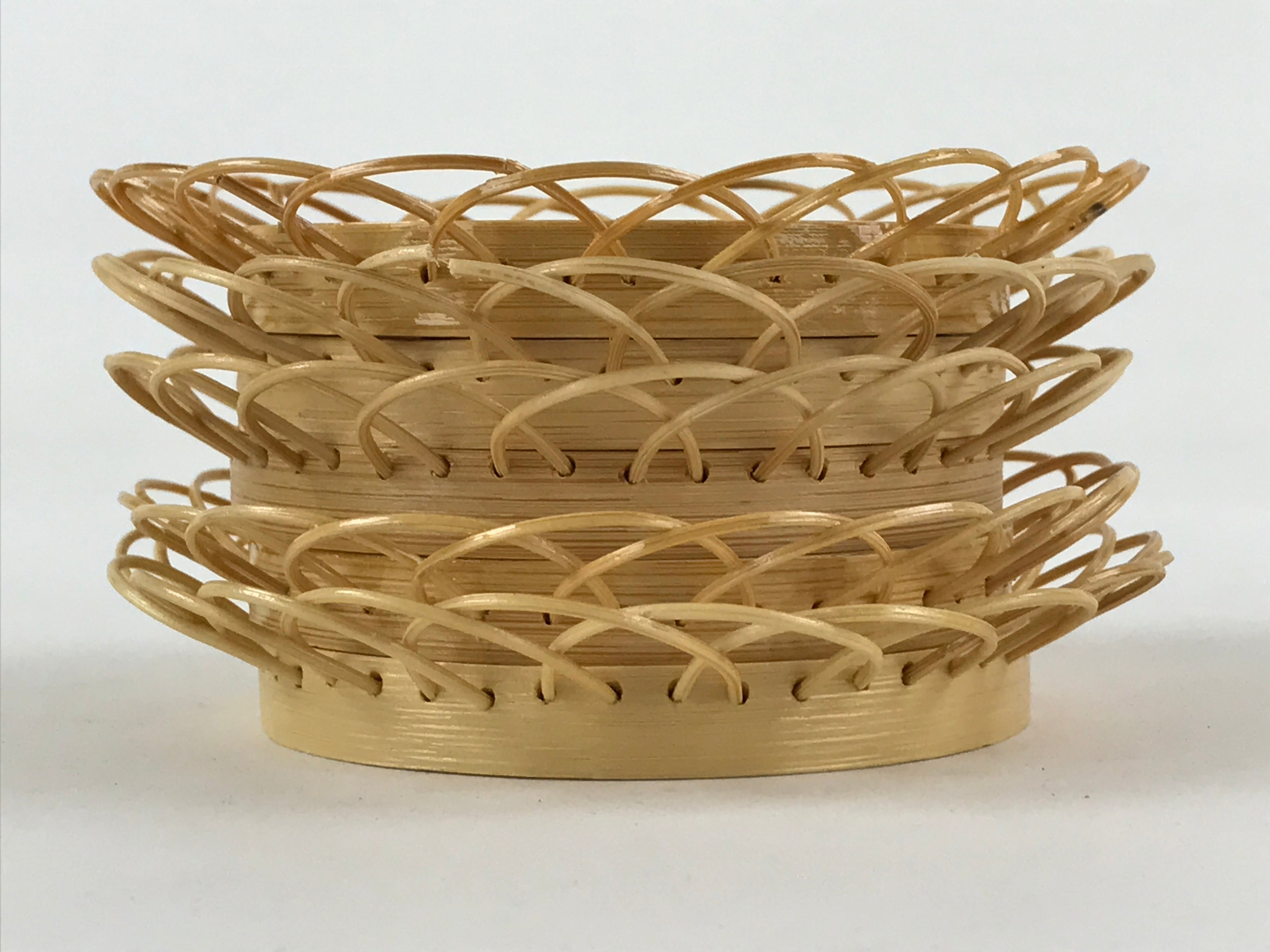 Japanese Bamboo Weave Drink Saucer 5pc Set Vtg Chataku Coaster Takeami UR932