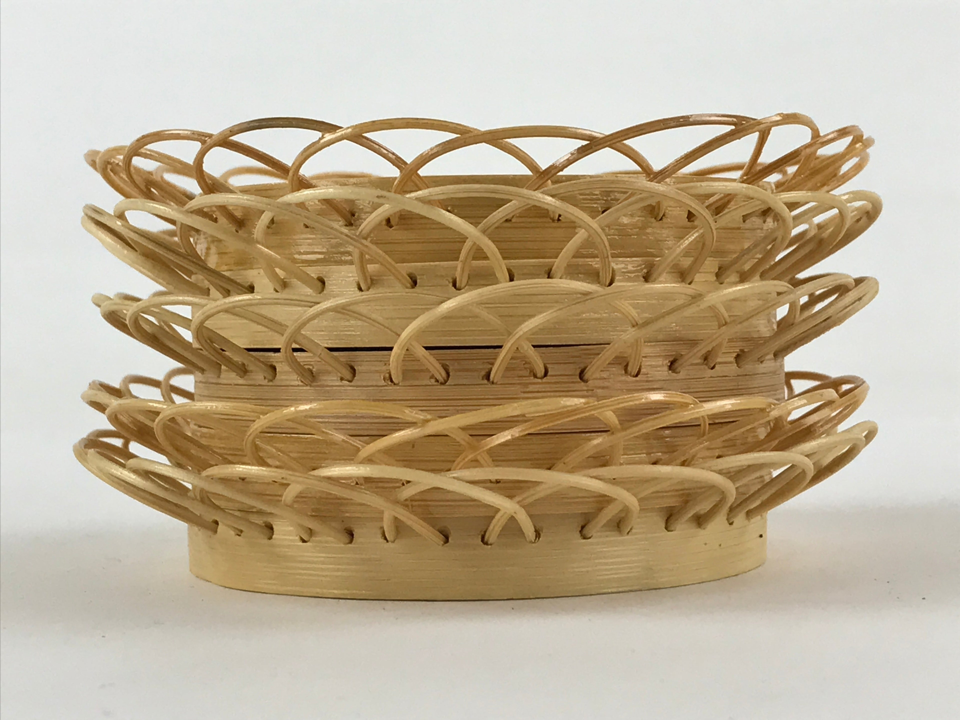 Japanese Bamboo Weave Drink Saucer 5pc Set Vtg Chataku Coaster Takeami UR932