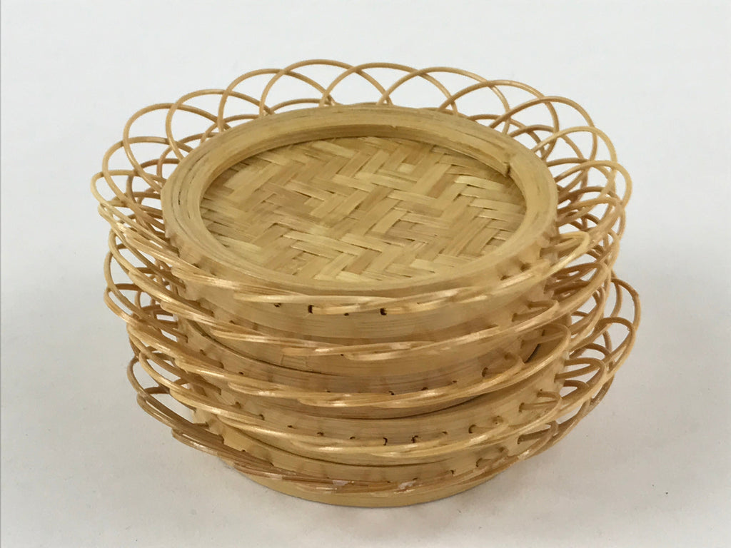Japanese Bamboo Weave Drink Saucer 5pc Set Vtg Chataku Coaster Takeami UR933