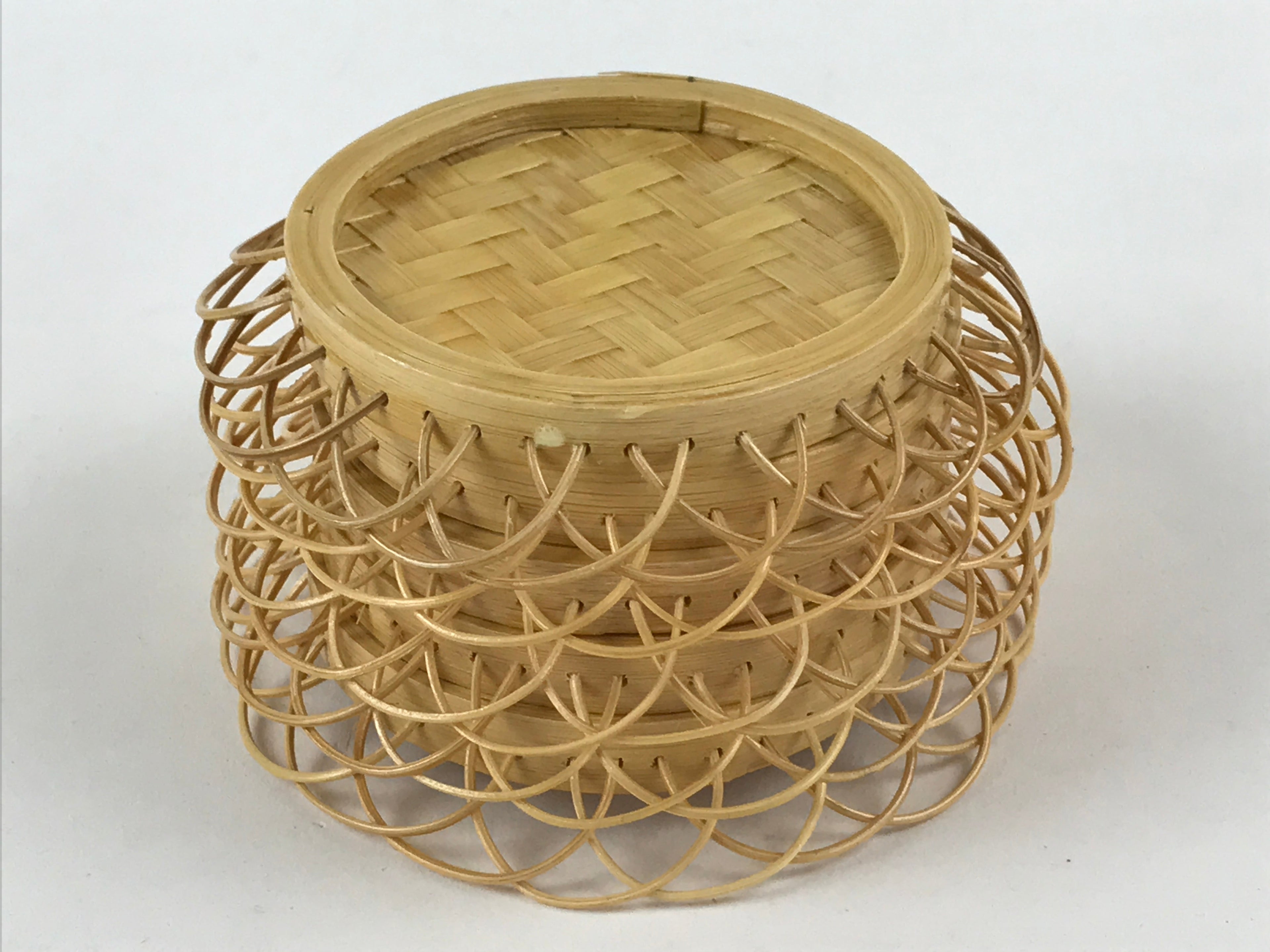 Japanese Bamboo Weave Drink Saucer 5pc Set Vtg Chataku Coaster Takeami UR933
