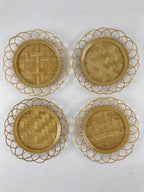 Japanese Bamboo Weave Drink Saucer 5pc Set Vtg Chataku Coaster Takeami UR933