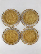 Japanese Bamboo Weave Drink Saucer 5pc Set Vtg Chataku Coaster Takeami UR933