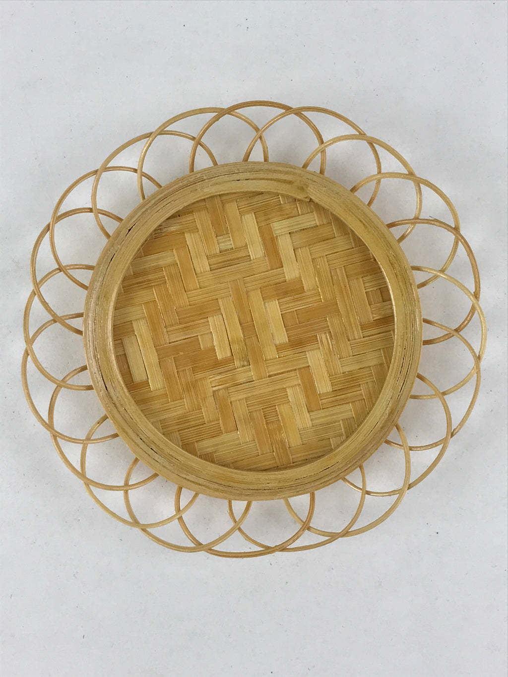 Japanese Bamboo Weave Drink Saucer 5pc Set Vtg Chataku Coaster Takeami UR933