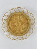 Japanese Bamboo Weave Drink Saucer 5pc Set Vtg Chataku Coaster Takeami UR933