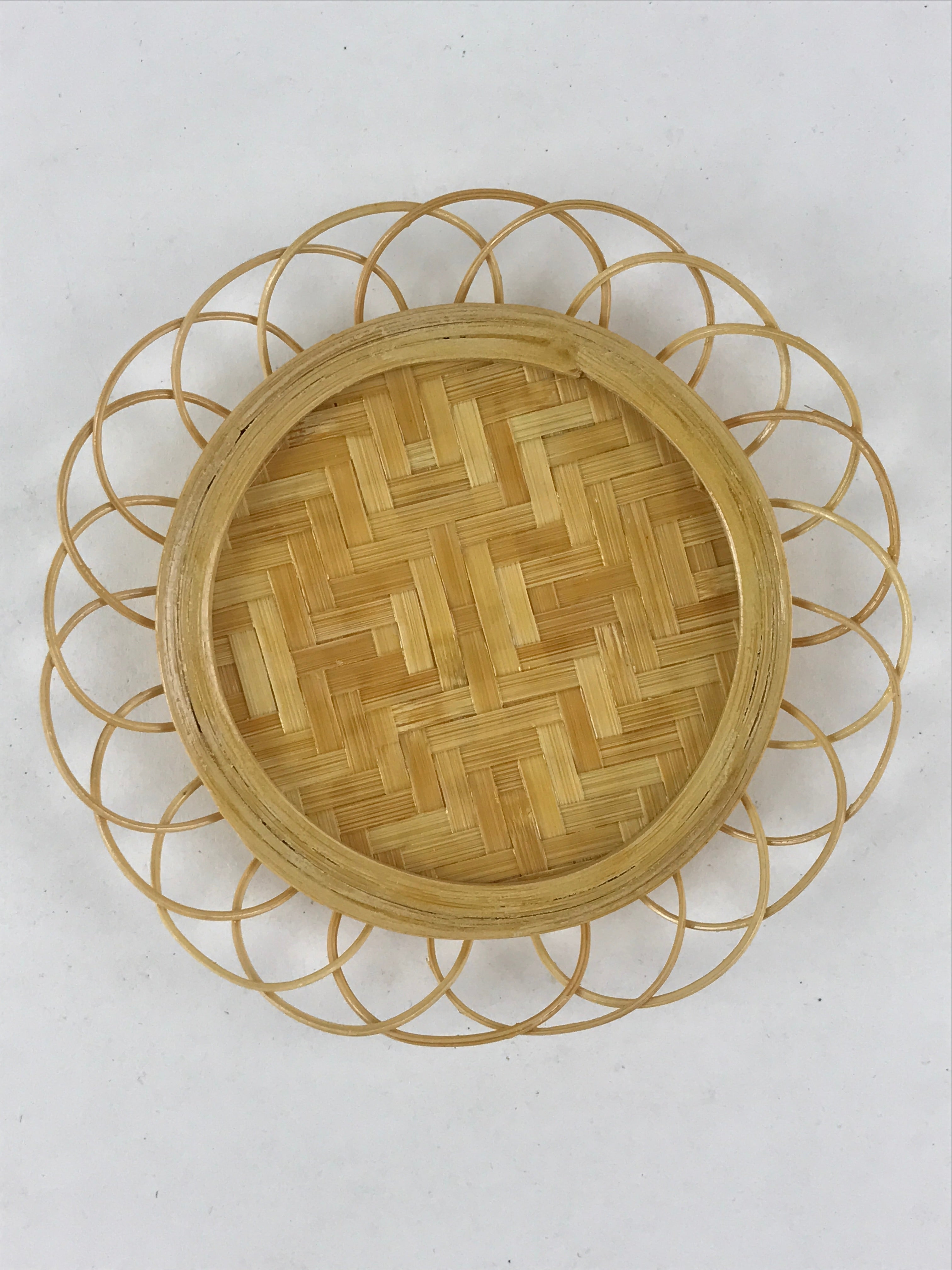 Japanese Bamboo Weave Drink Saucer 5pc Set Vtg Chataku Coaster Takeami UR933