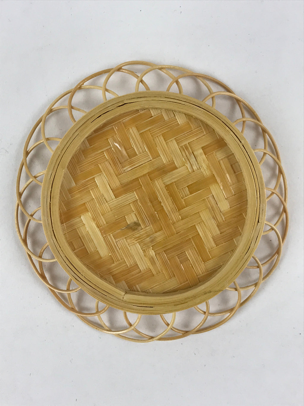 Japanese Bamboo Weave Drink Saucer 5pc Set Vtg Chataku Coaster Takeami UR933