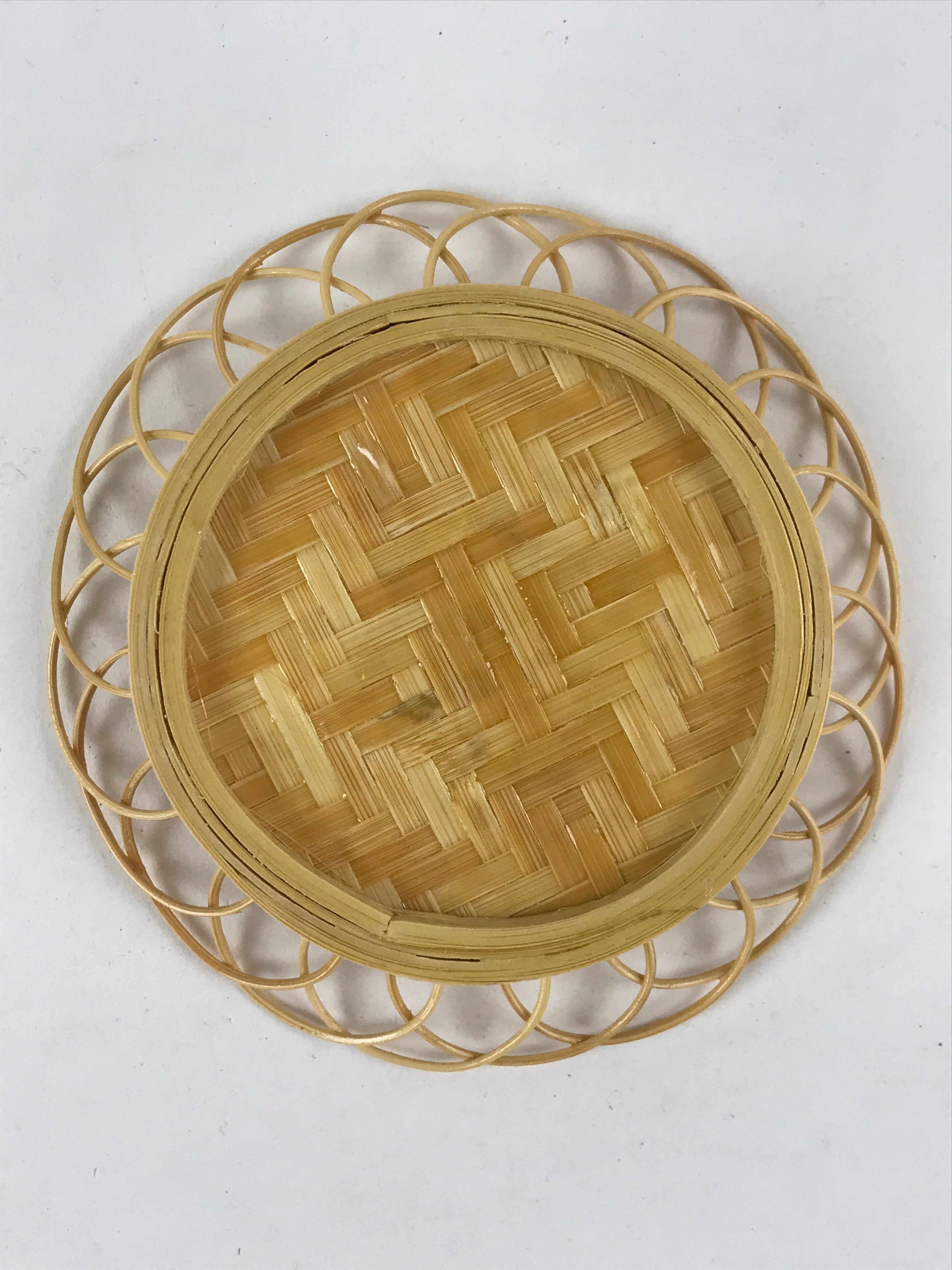 Japanese Bamboo Weave Drink Saucer 5pc Set Vtg Chataku Coaster Takeami UR933