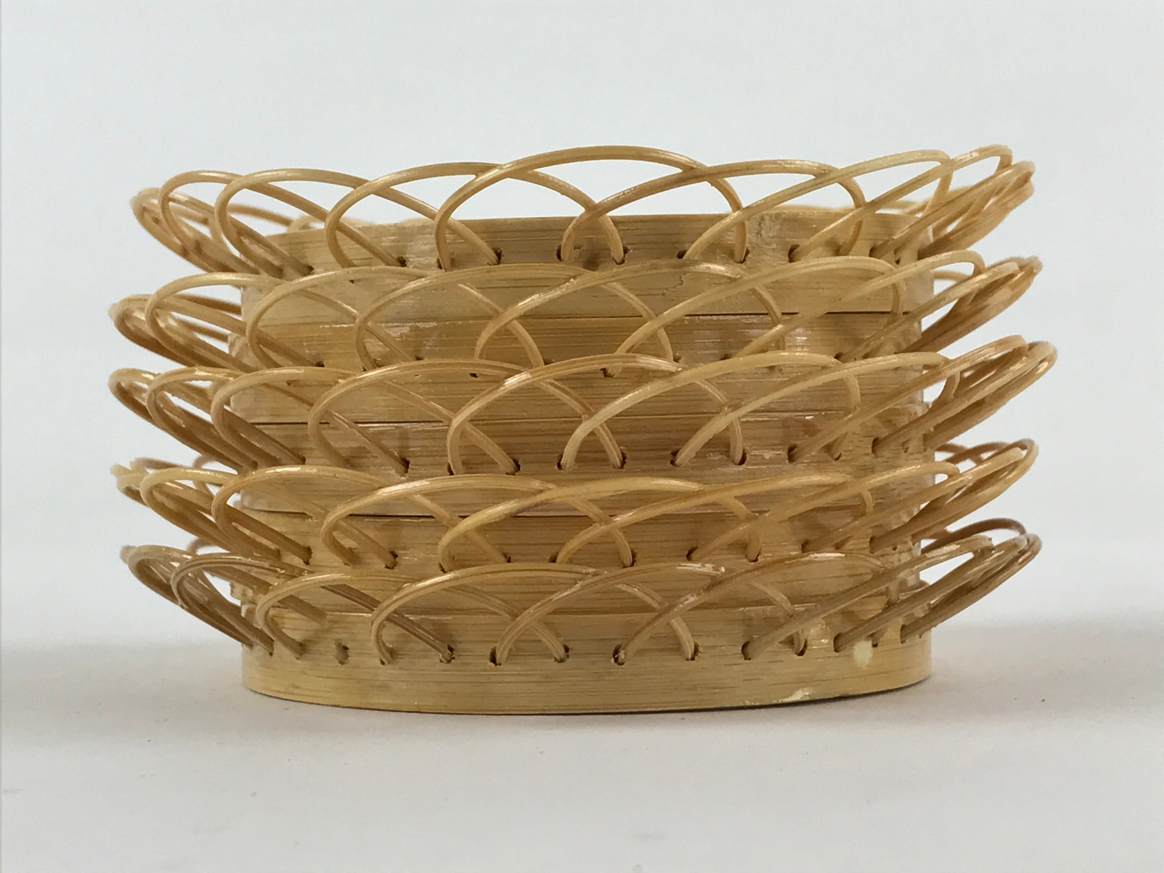 Japanese Bamboo Weave Drink Saucer 5pc Set Vtg Chataku Coaster Takeami UR933