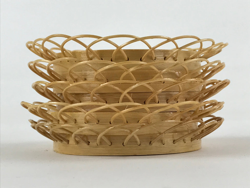 Japanese Bamboo Weave Drink Saucer 5pc Set Vtg Chataku Coaster Takeami UR933