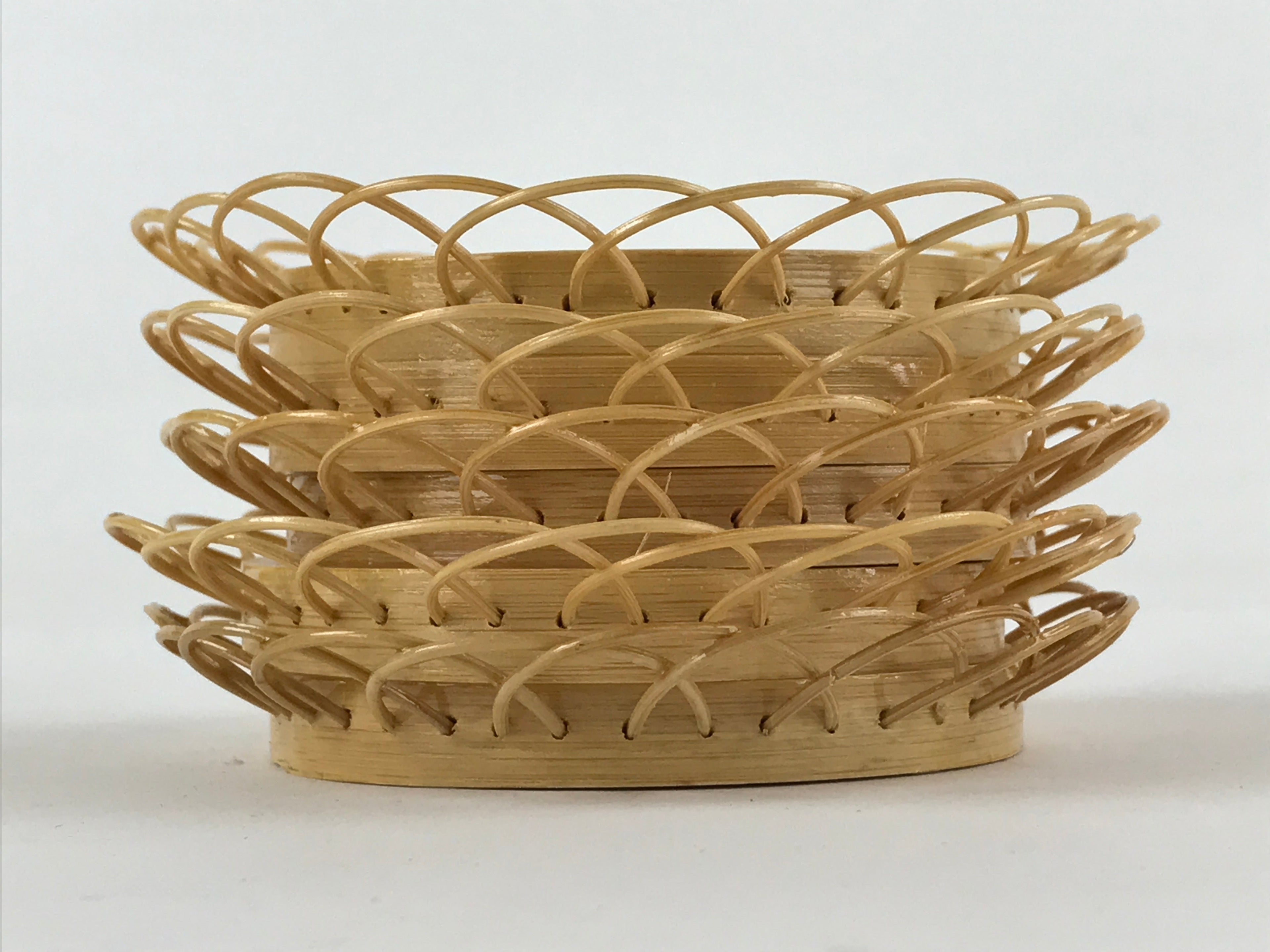Japanese Bamboo Weave Drink Saucer 5pc Set Vtg Chataku Coaster Takeami UR933