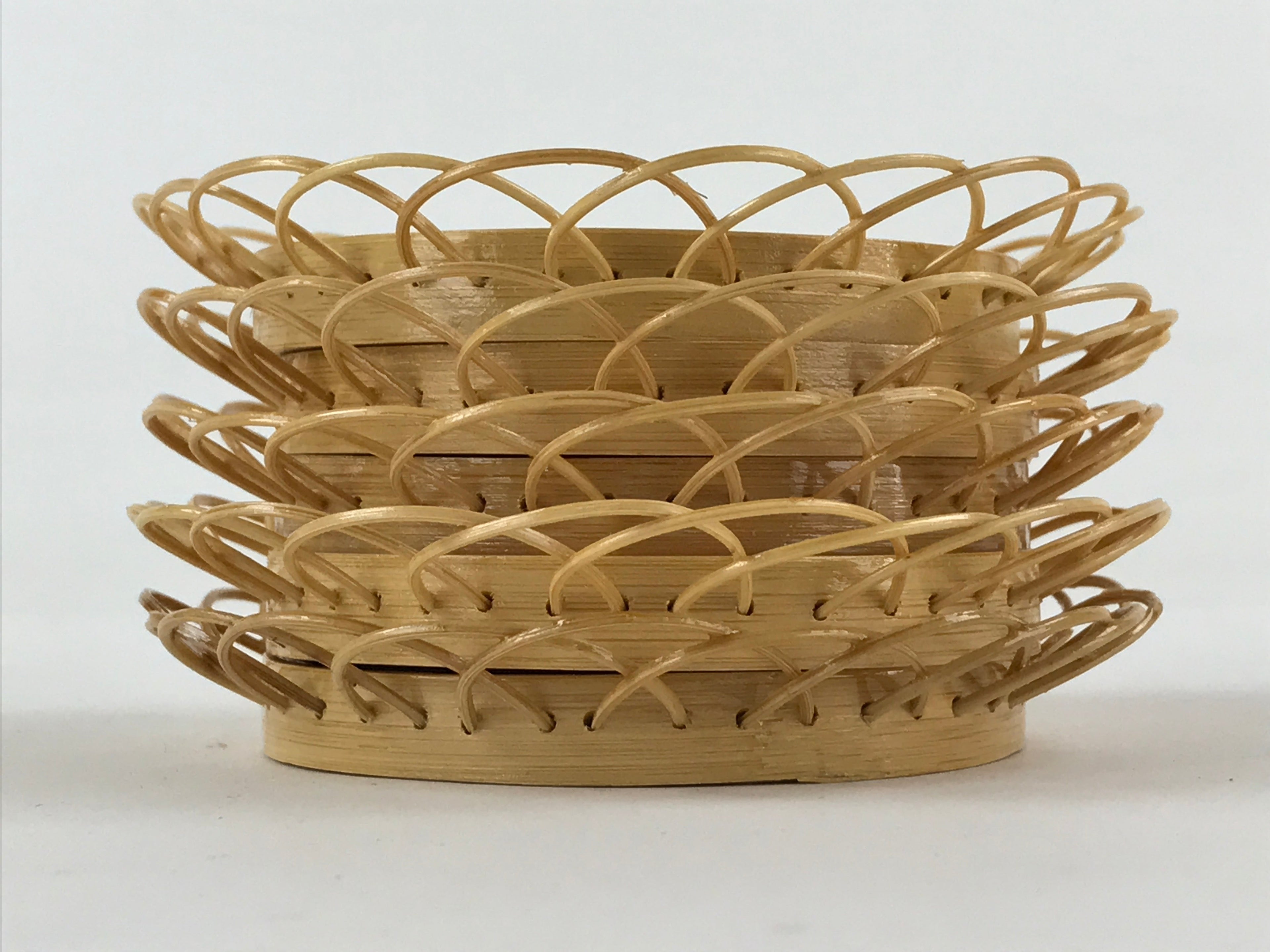 Japanese Bamboo Weave Drink Saucer 5pc Set Vtg Chataku Coaster Takeami UR933