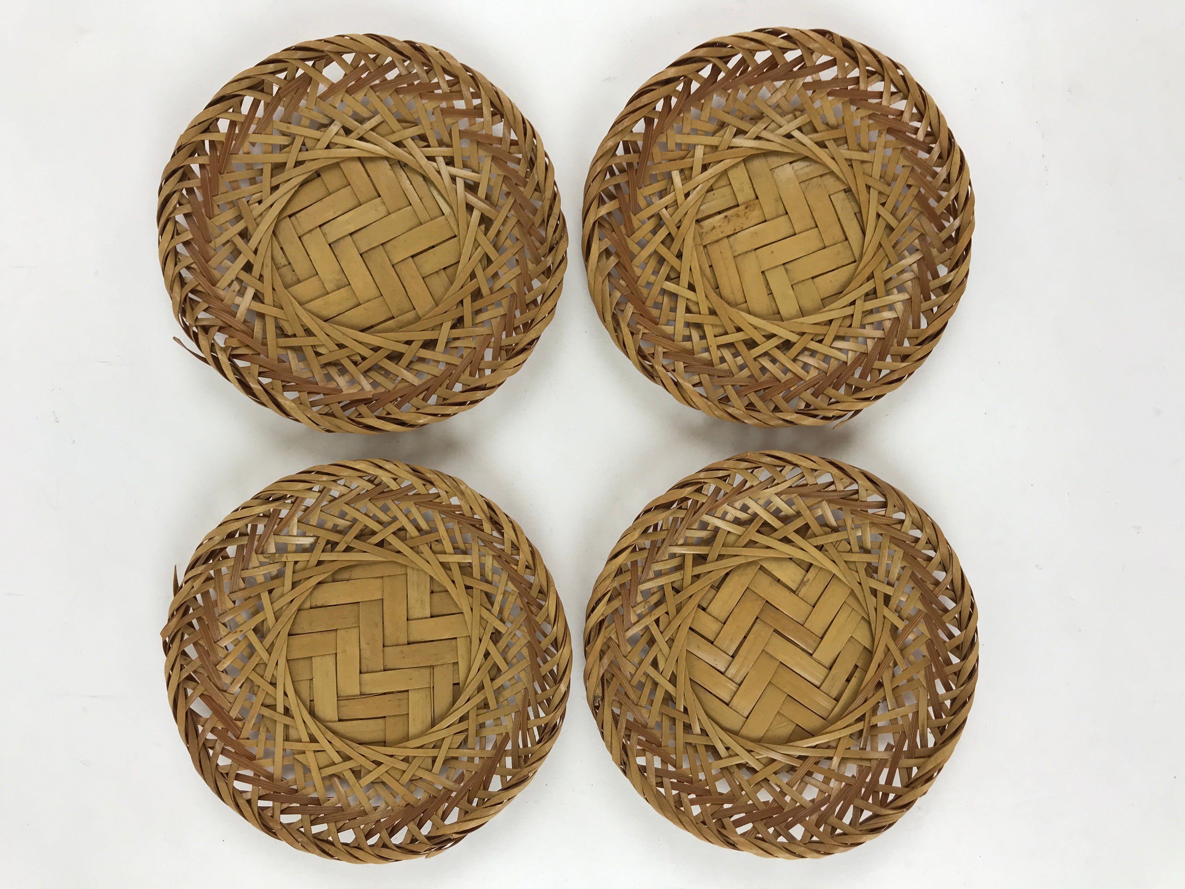 Japanese Bamboo Weave Drink Saucer 5pc Set Vtg Chataku Coaster Takeami UR934