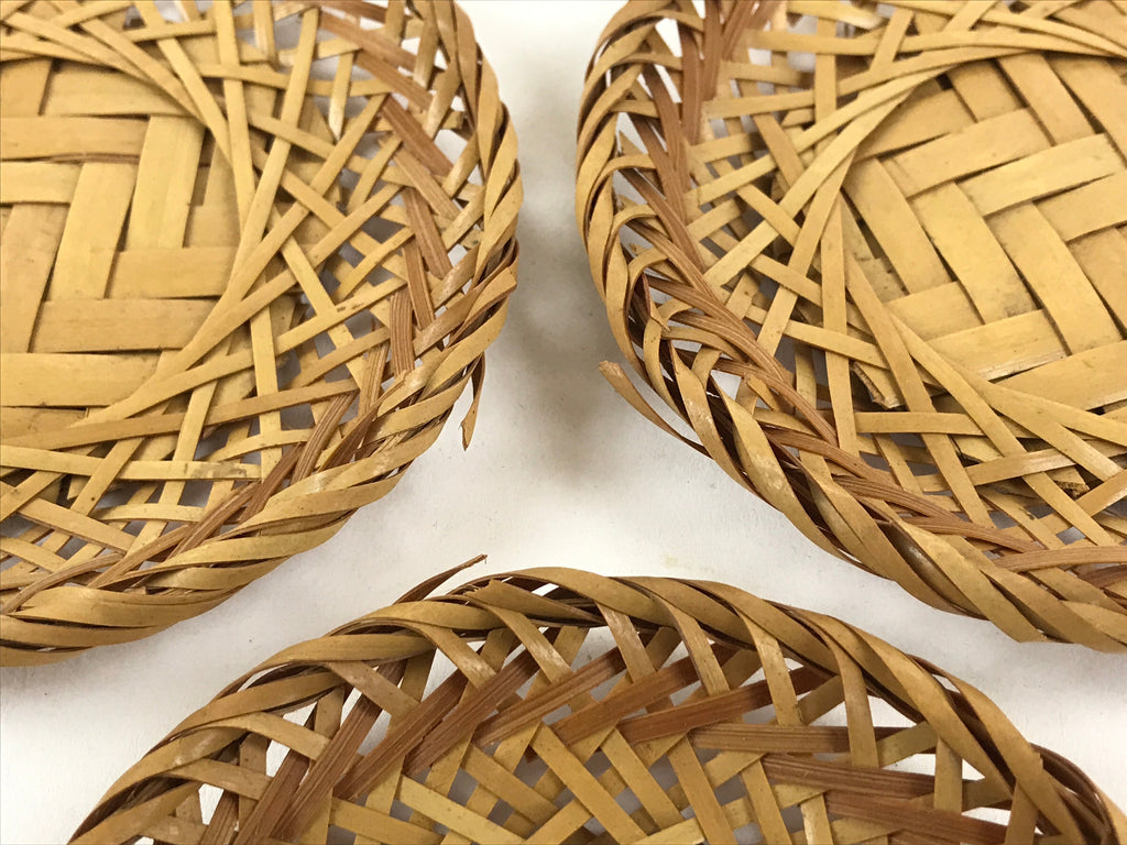 Japanese Bamboo Weave Drink Saucer 5pc Set Vtg Chataku Coaster Takeami UR934