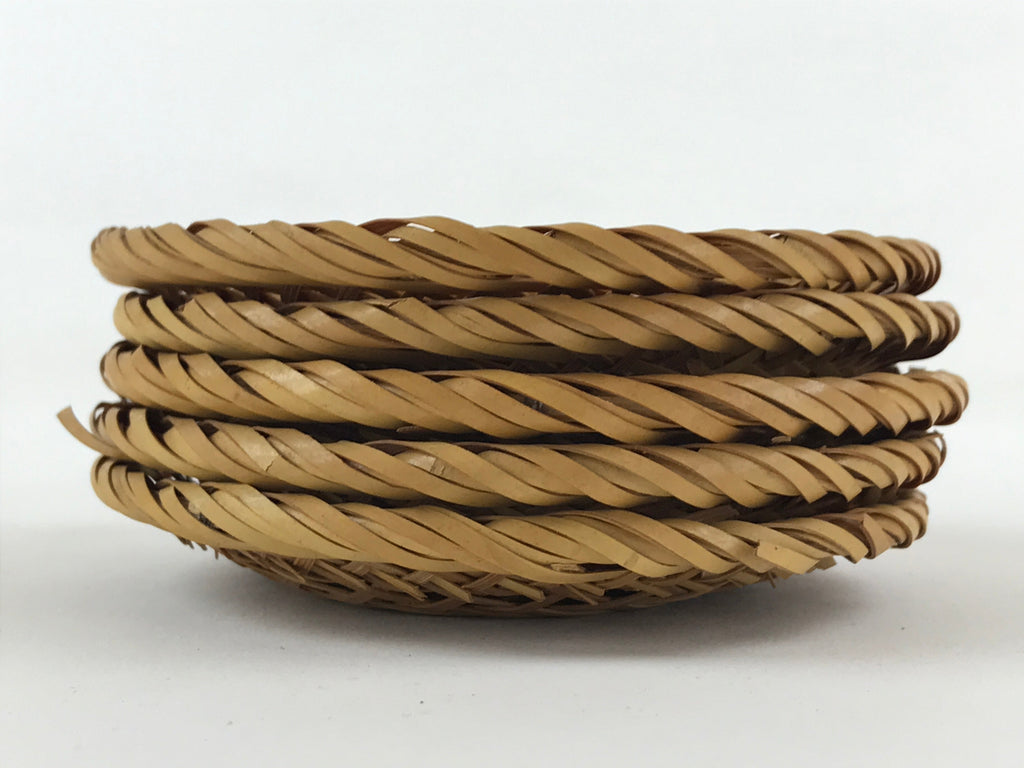 Japanese Bamboo Weave Drink Saucer 5pc Set Vtg Chataku Coaster Takeami UR934