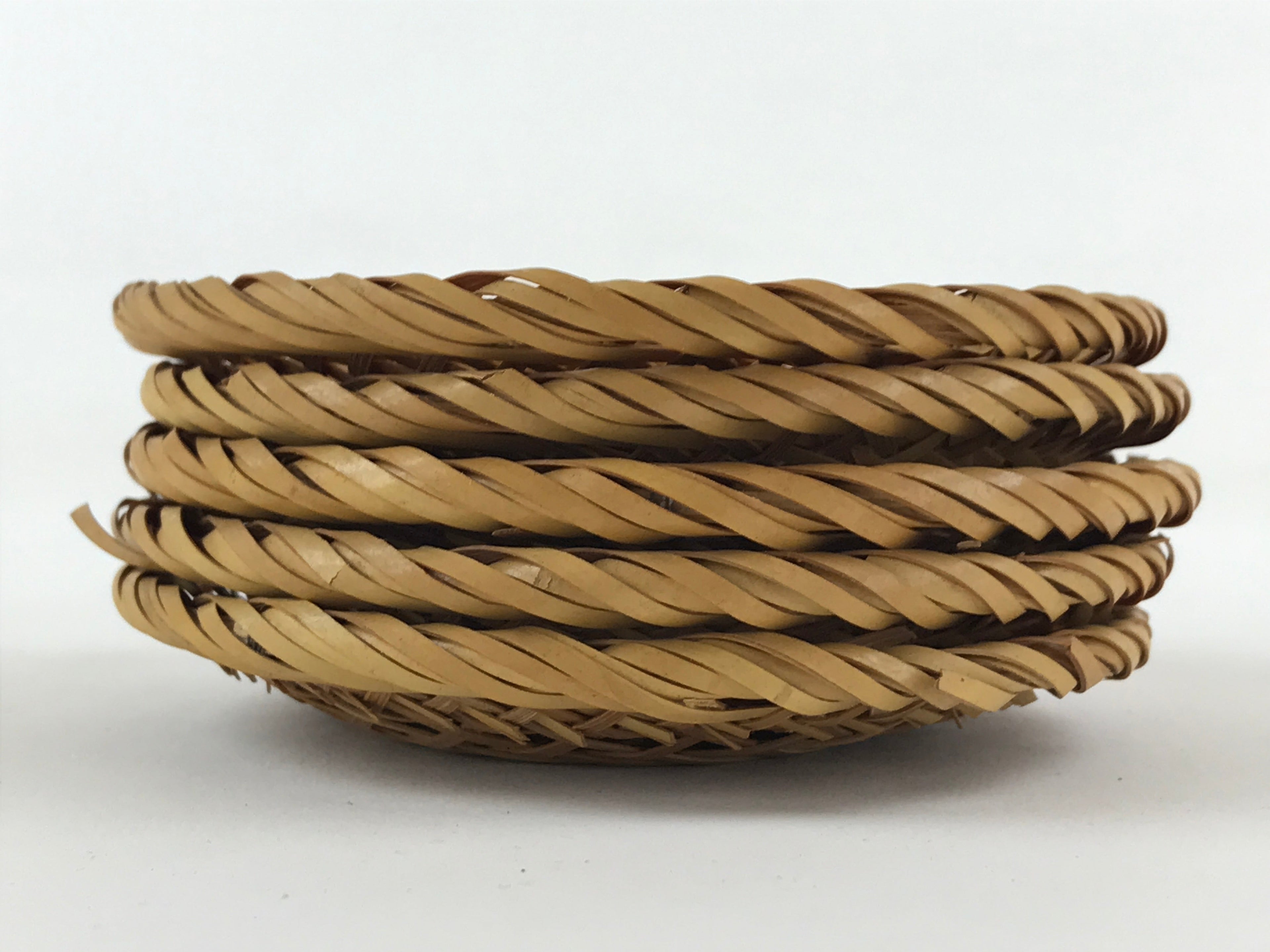 Japanese Bamboo Weave Drink Saucer 5pc Set Vtg Chataku Coaster Takeami UR934