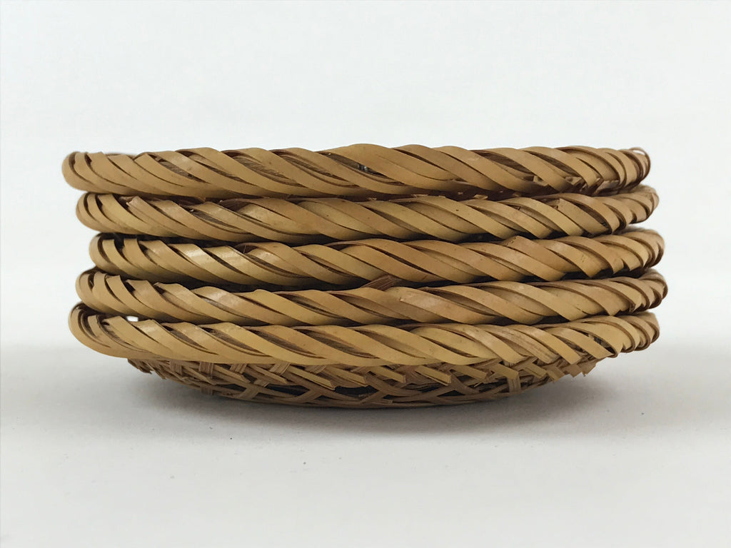 Japanese Bamboo Weave Drink Saucer 5pc Set Vtg Chataku Coaster Takeami UR934