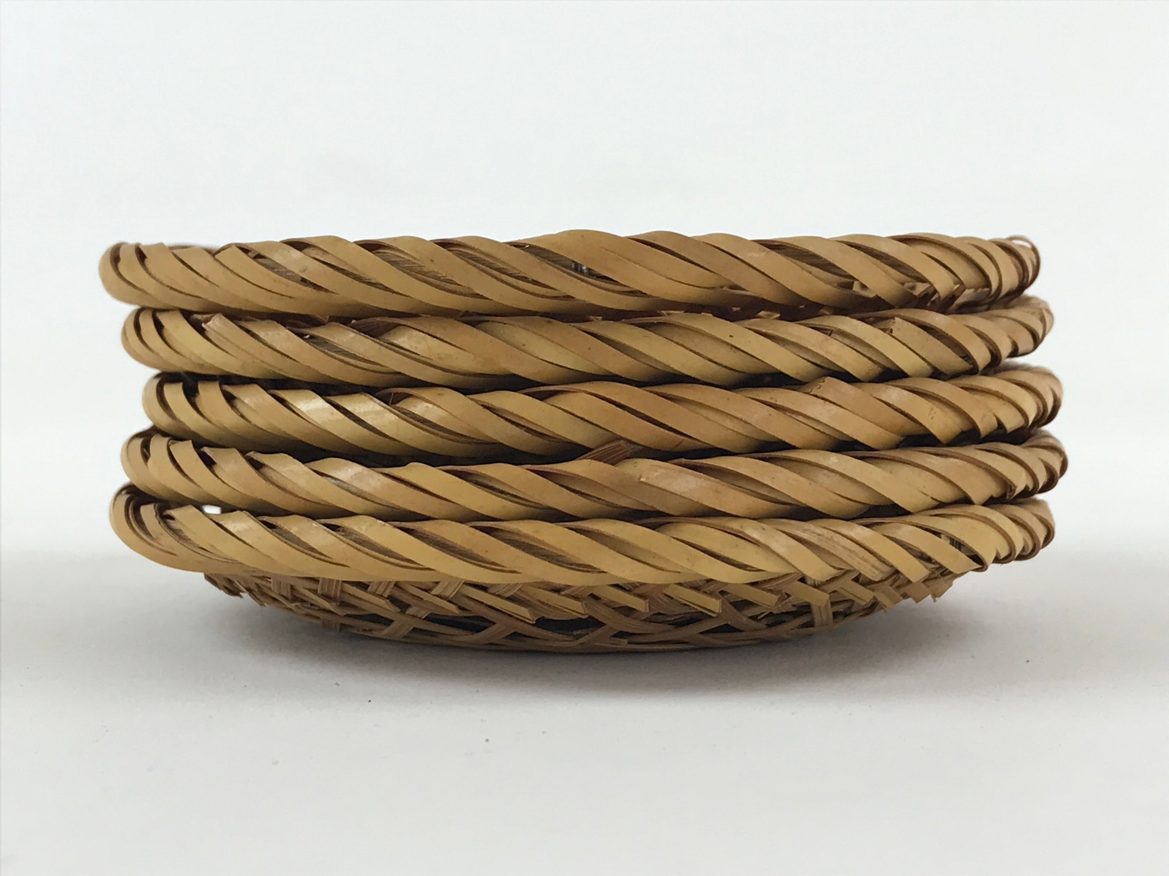 Japanese Bamboo Weave Drink Saucer 5pc Set Vtg Chataku Coaster Takeami UR934