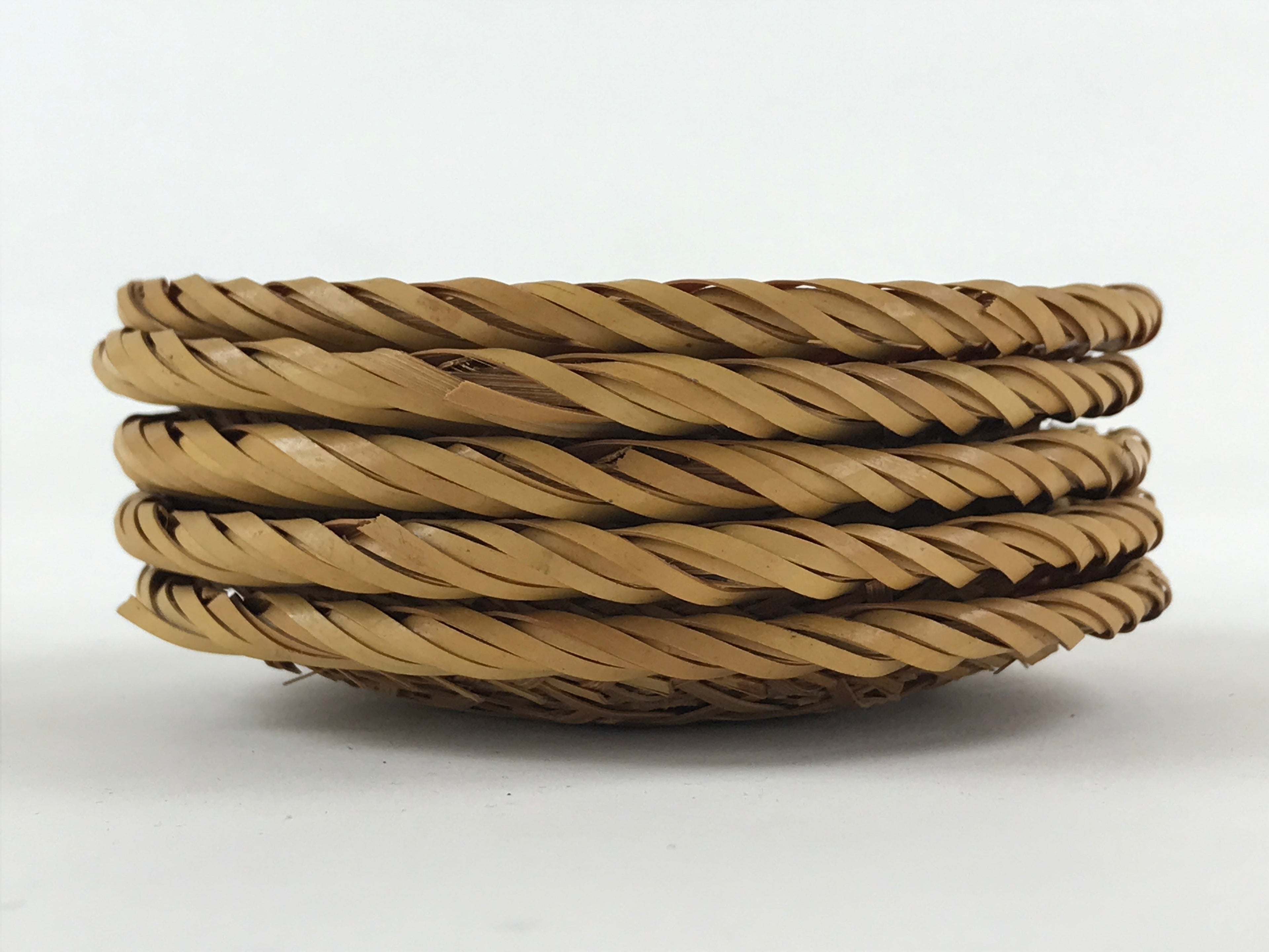 Japanese Bamboo Weave Drink Saucer 5pc Set Vtg Chataku Coaster Takeami UR934