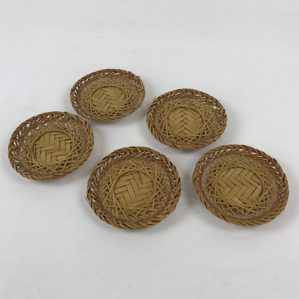 Japanese Bamboo Weave Drink Saucer 5pc Set Vtg Chataku Coaster Takeami UR934