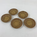Japanese Bamboo Weave Drink Saucer 5pc Set Vtg Chataku Coaster Takeami UR934