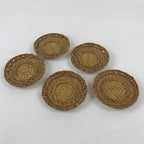 Japanese Bamboo Weave Drink Saucer 5pc Set Vtg Chataku Coaster Takeami UR934