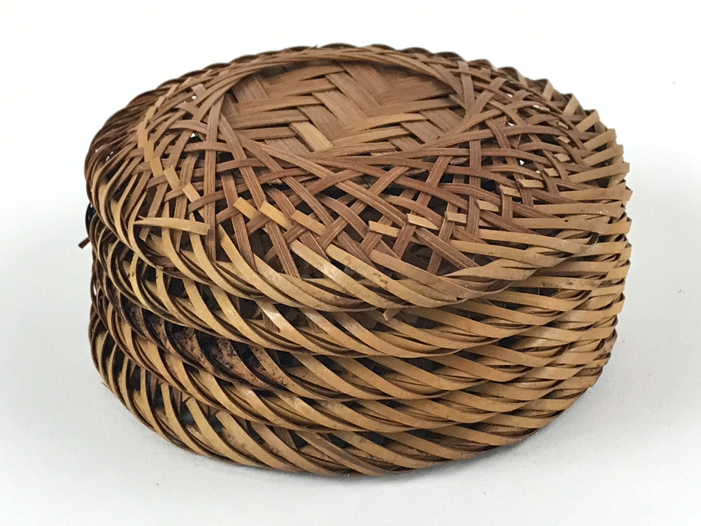 Japanese Bamboo Weave Drink Saucer 5pc Set Vtg Chataku Coaster Takeami UR935