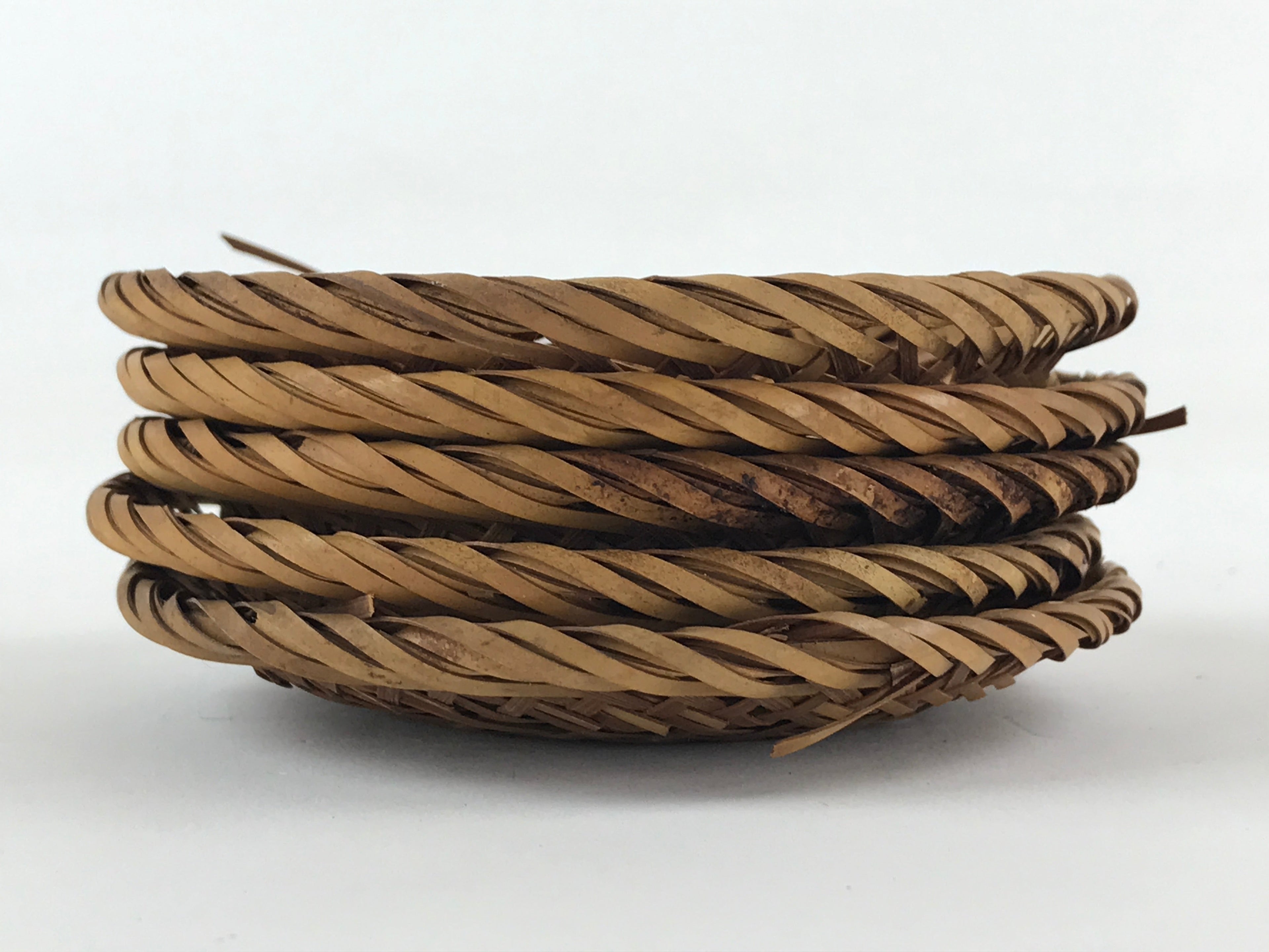 Japanese Bamboo Weave Drink Saucer 5pc Set Vtg Chataku Coaster Takeami UR935