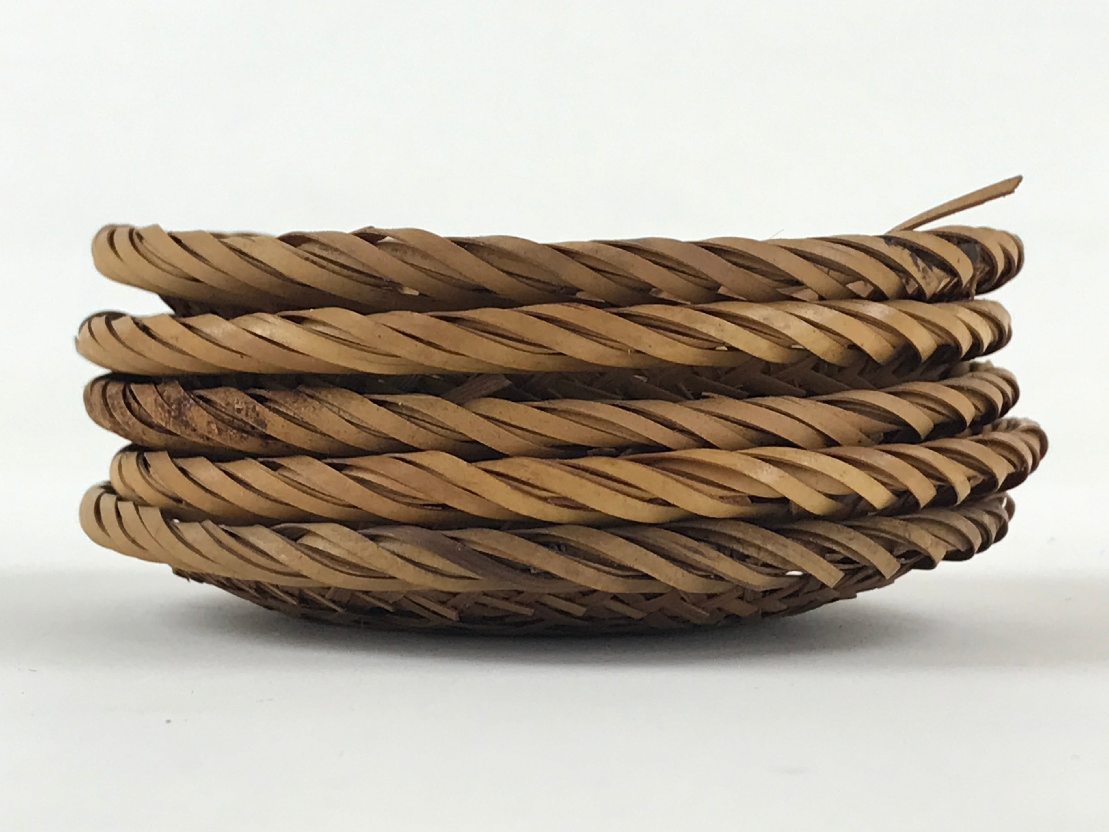 Japanese Bamboo Weave Drink Saucer 5pc Set Vtg Chataku Coaster Takeami UR935