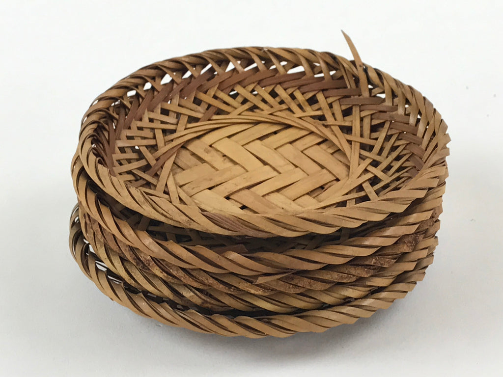 Japanese Bamboo Weave Drink Saucer 5pc Set Vtg Chataku Coaster Takeami UR935