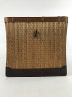 Japanese Bamboo Woven Storage Basket Vtg Traveler Chest Kago Iron Handles B222