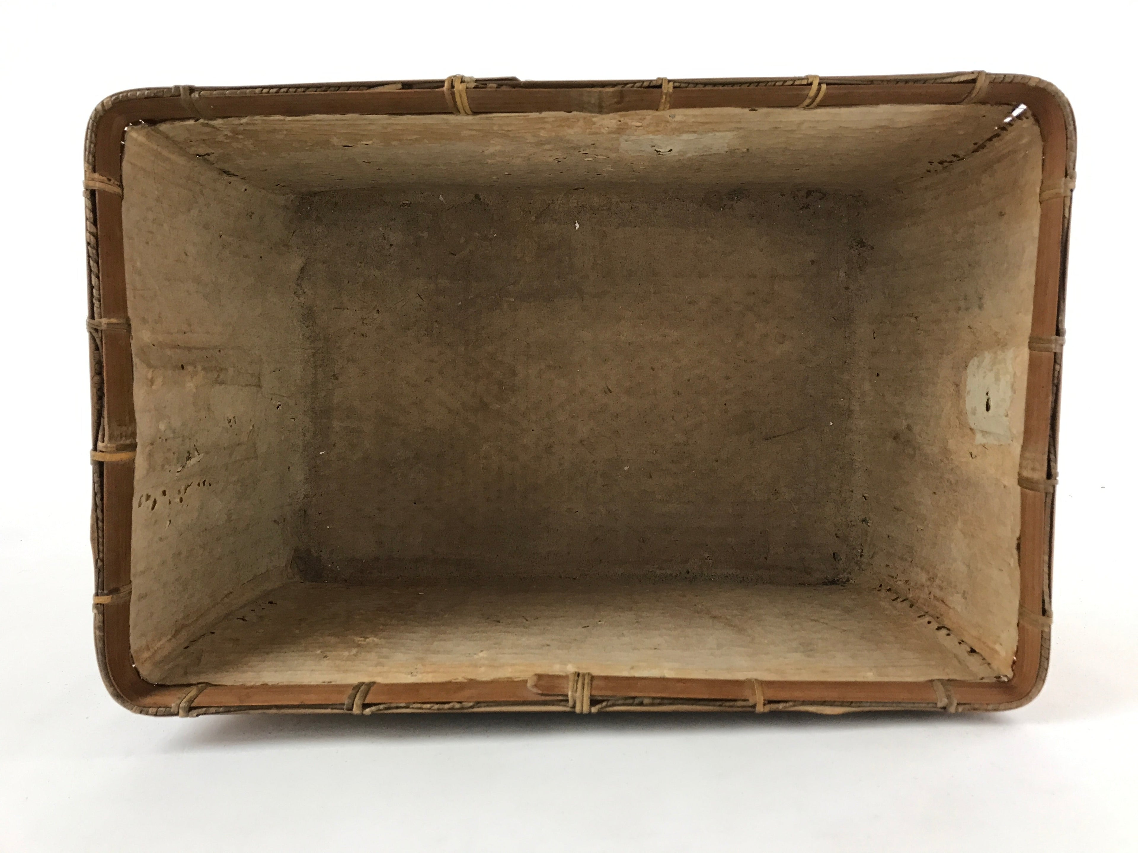 Japanese Bamboo Woven Storage Basket Vtg Traveler Chest Kago Iron Handles B222