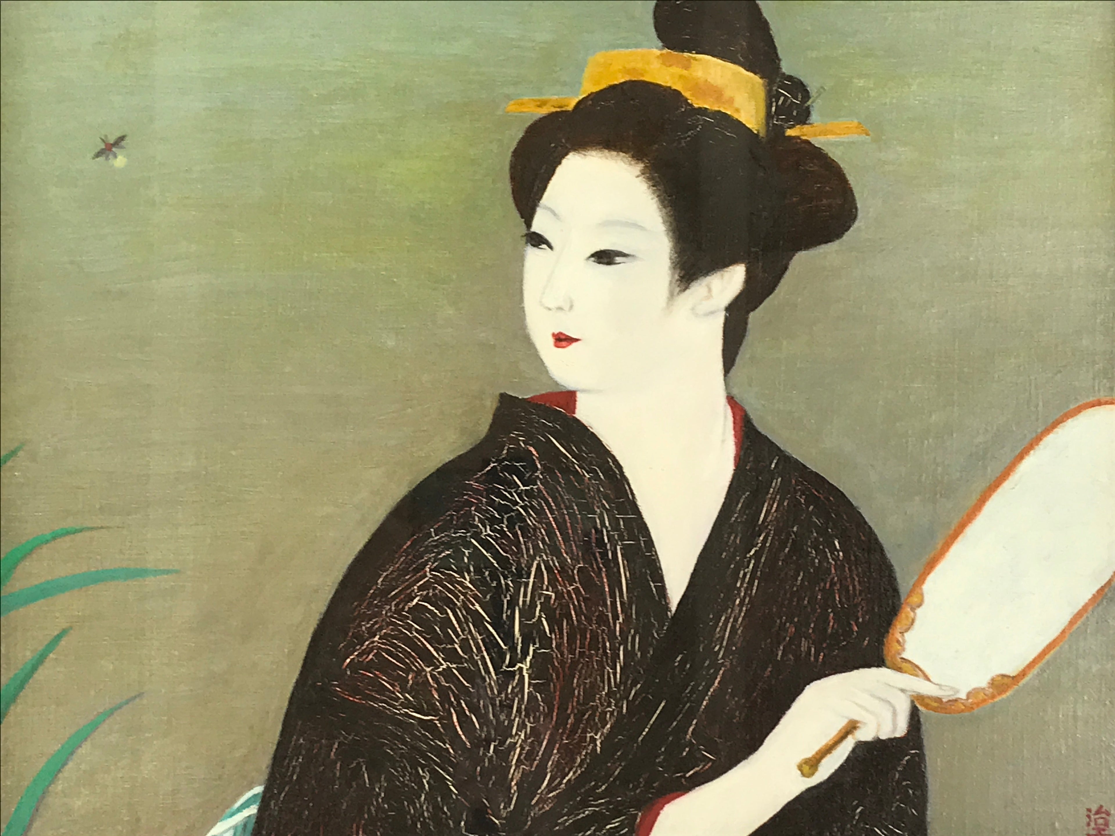 Japanese Beautiful Kimono Woman Oil Painting Framed Vtg Art Geisha Haruko FR2