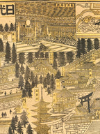 Japanese Bird's-Eye View Map Woodblock Print Nikko-san Shrine Temple 3D FL362