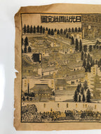 Japanese Bird's-Eye View Map Woodblock Print Nikko-san Shrine Temple 3D FL362