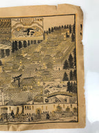 Japanese Bird's-Eye View Map Woodblock Print Nikko-san Shrine Temple 3D FL362