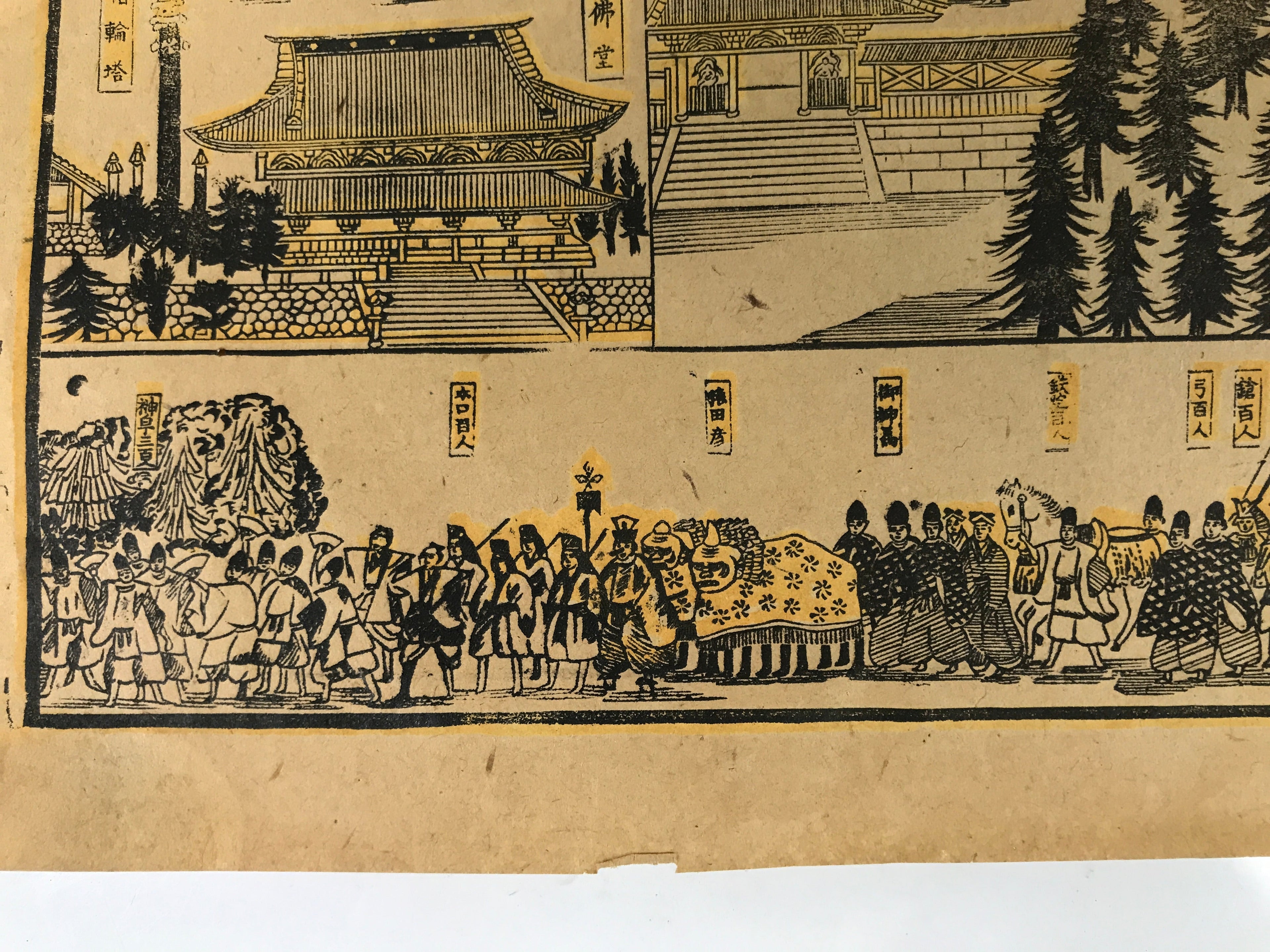 Japanese Bird's-Eye View Map Woodblock Print Nikko-san Shrine Temple 3D FL362