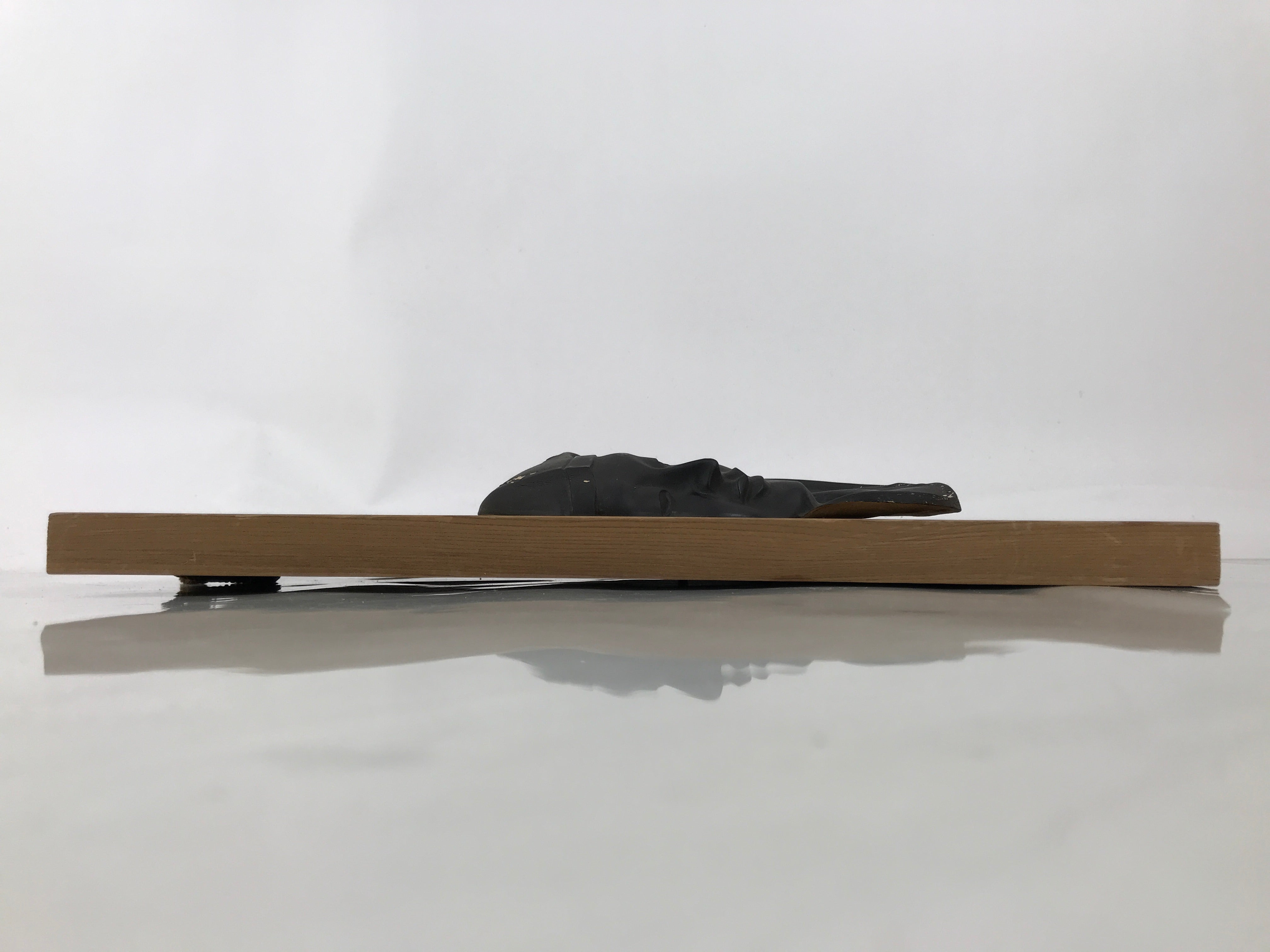 Japanese Black Mask Wall Hanging Art Vtg Portrait Wood Plaque Brown FL416