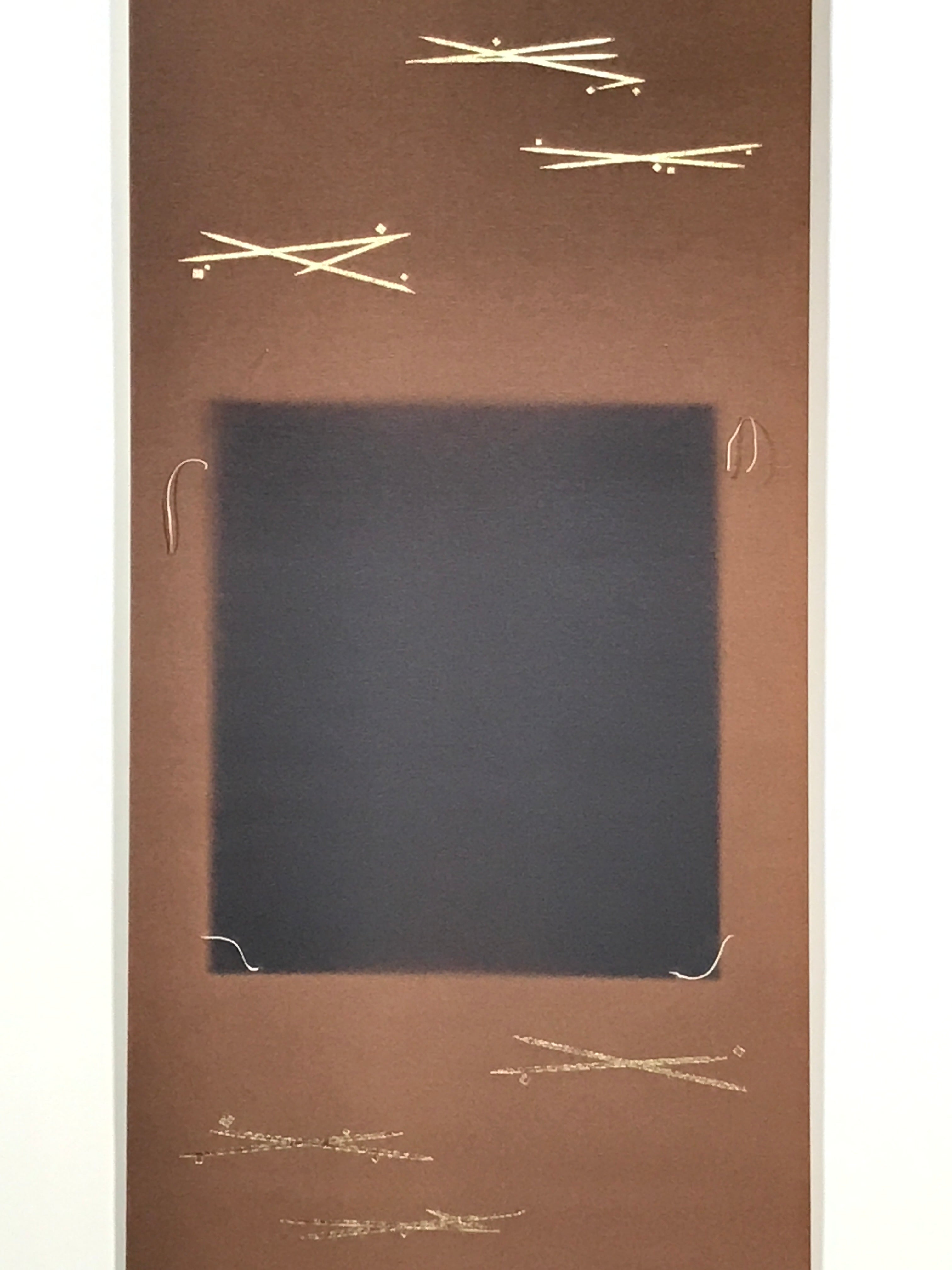 Japanese Blank Hanging Scroll Vtg Thread Holders Brown Geometric Kakejiku SC955