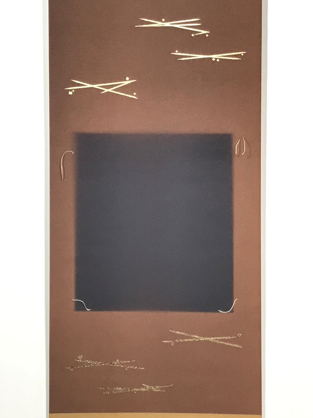 Japanese Blank Hanging Scroll Vtg Thread Holders Brown Geometric Kakejiku SC955
