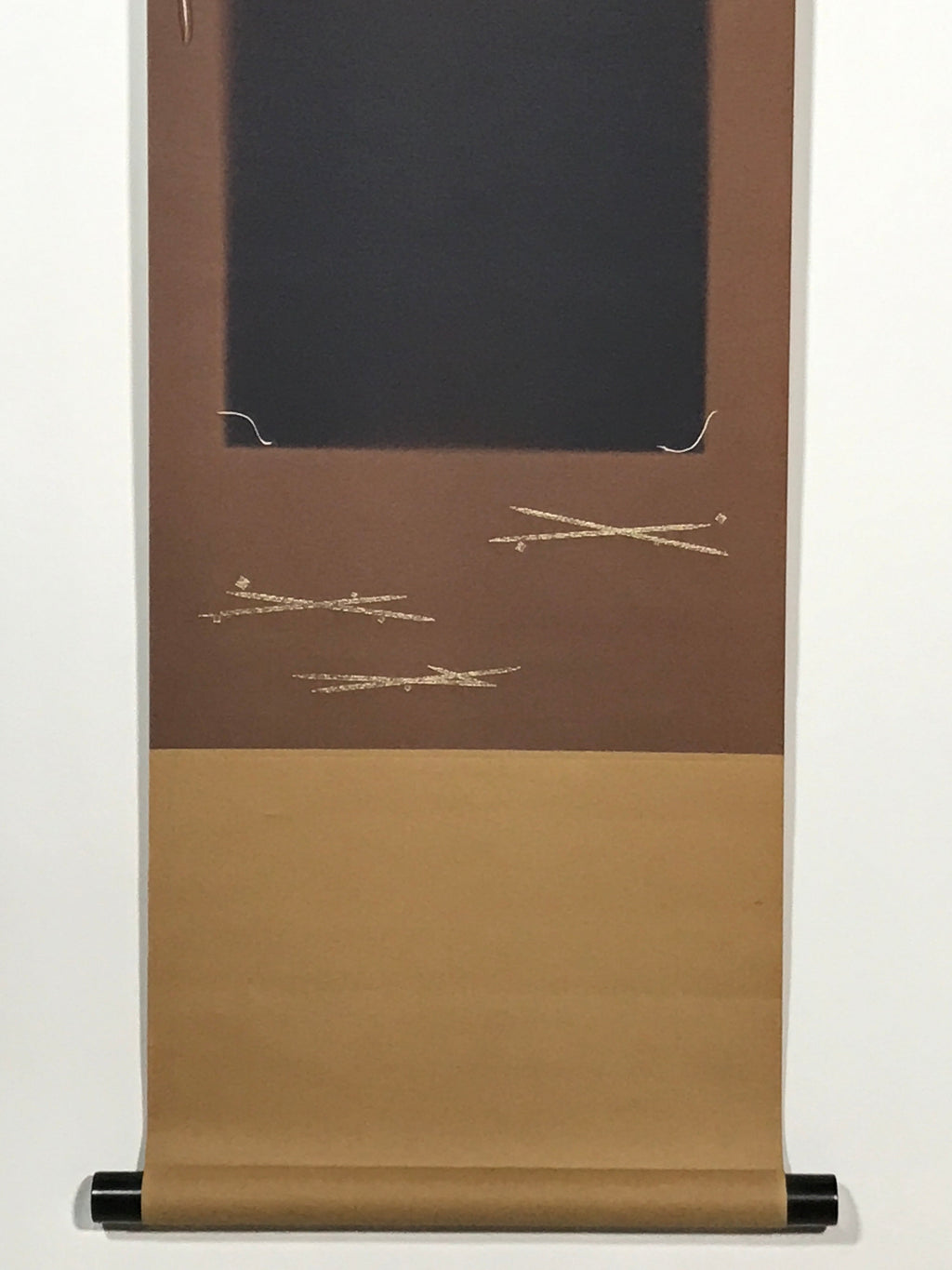 Japanese Blank Hanging Scroll Vtg Thread Holders Brown Geometric Kakejiku SC955