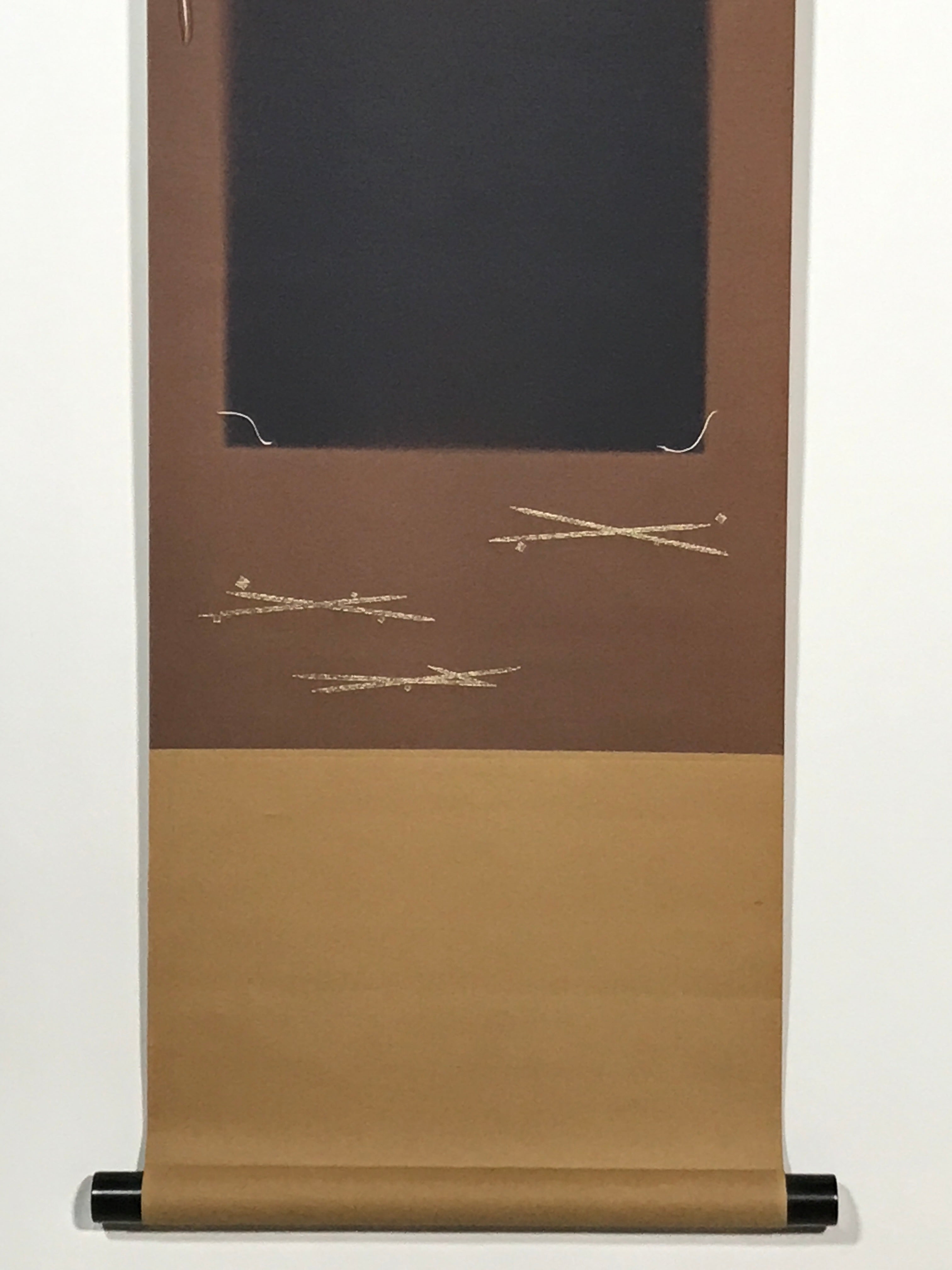 Japanese Blank Hanging Scroll Vtg Thread Holders Brown Geometric Kakejiku SC955